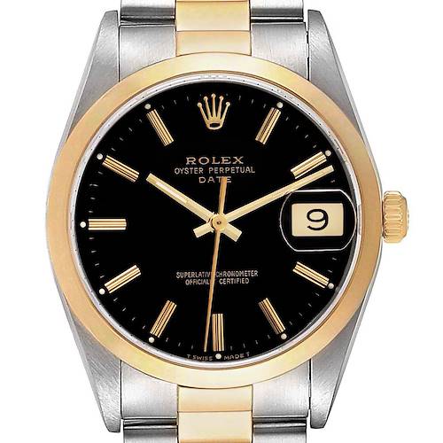 Photo of Rolex Date Steel Yellow Gold Black Dial Mens Watch 15203 Box Papers