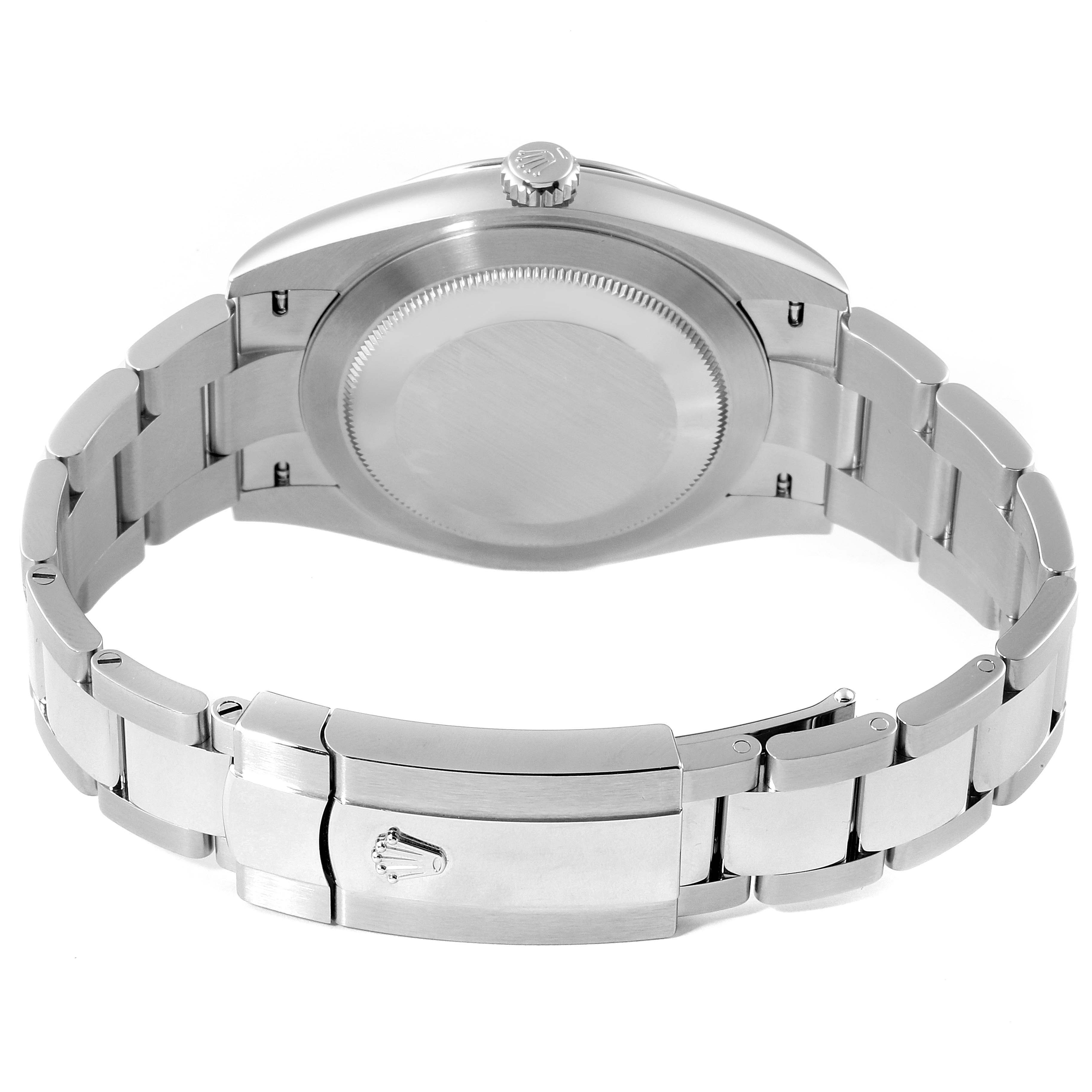 This image shows the back case and bracelet of a Rolex Datejust 41 126300 Men
s Stainless Steel Blue Dial 126300 Men
s Stainless Steel Blue Dial watch, including the clasp and back side of the case.