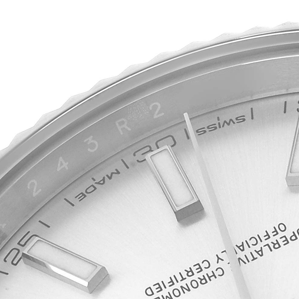 The image shows a close-up of the dial
s edge and indices of the Rolex Datejust 41, model 126334, displaying the date markings and part of the text.