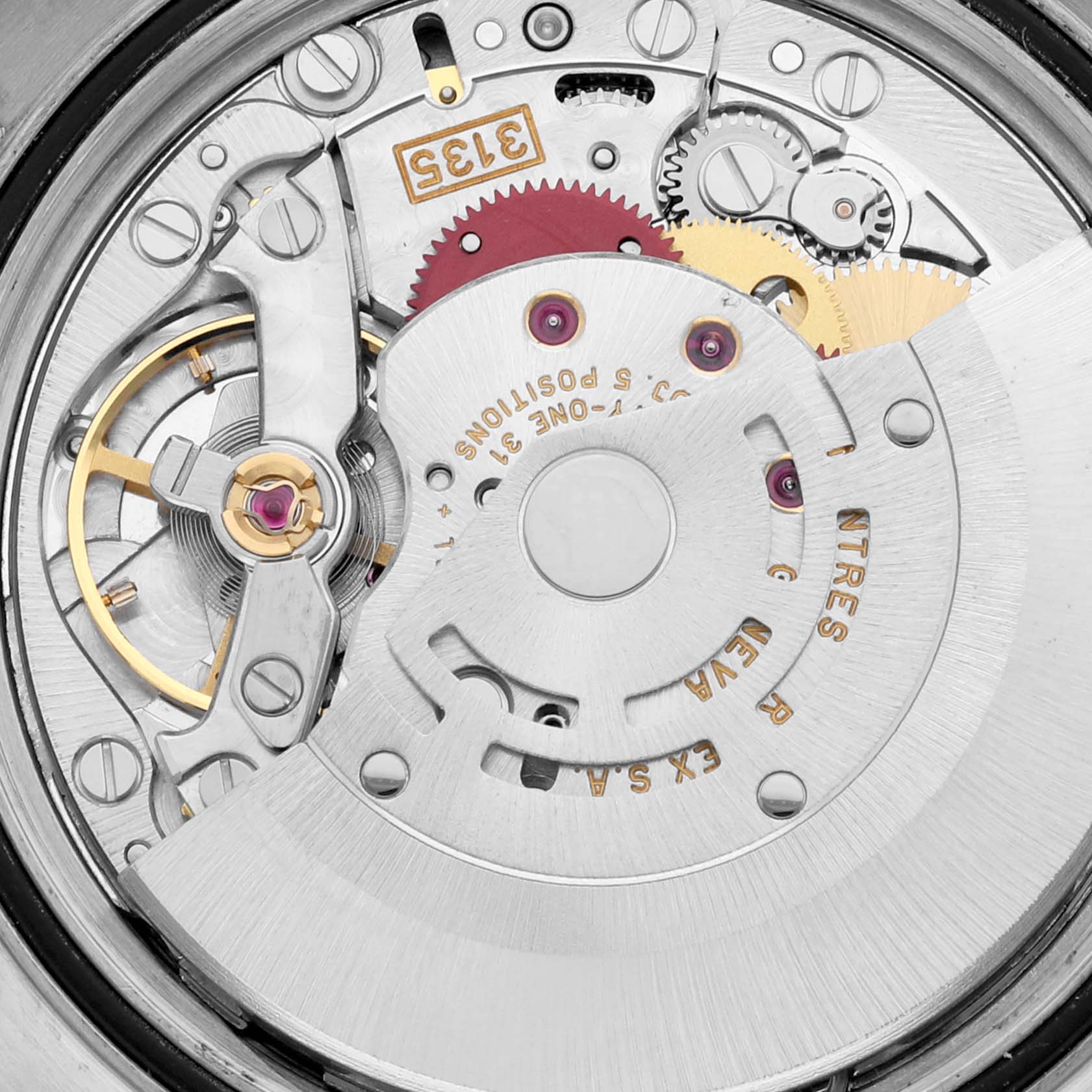 The image shows the internal mechanism and movement parts of a Rolex Datejust 16233 Men's Steel and Gold (two tone) Blue Dial 16233 Men's Steel and Gold (two tone) Blue Dial watch viewed from the back.