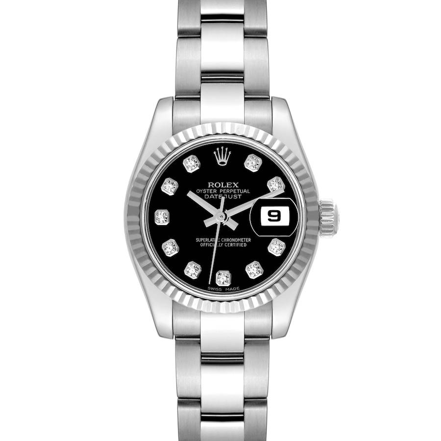 Rolex Datejust Steel White Gold Black Diamond Dial Ladies Watch 179174 SwissWatchExpo