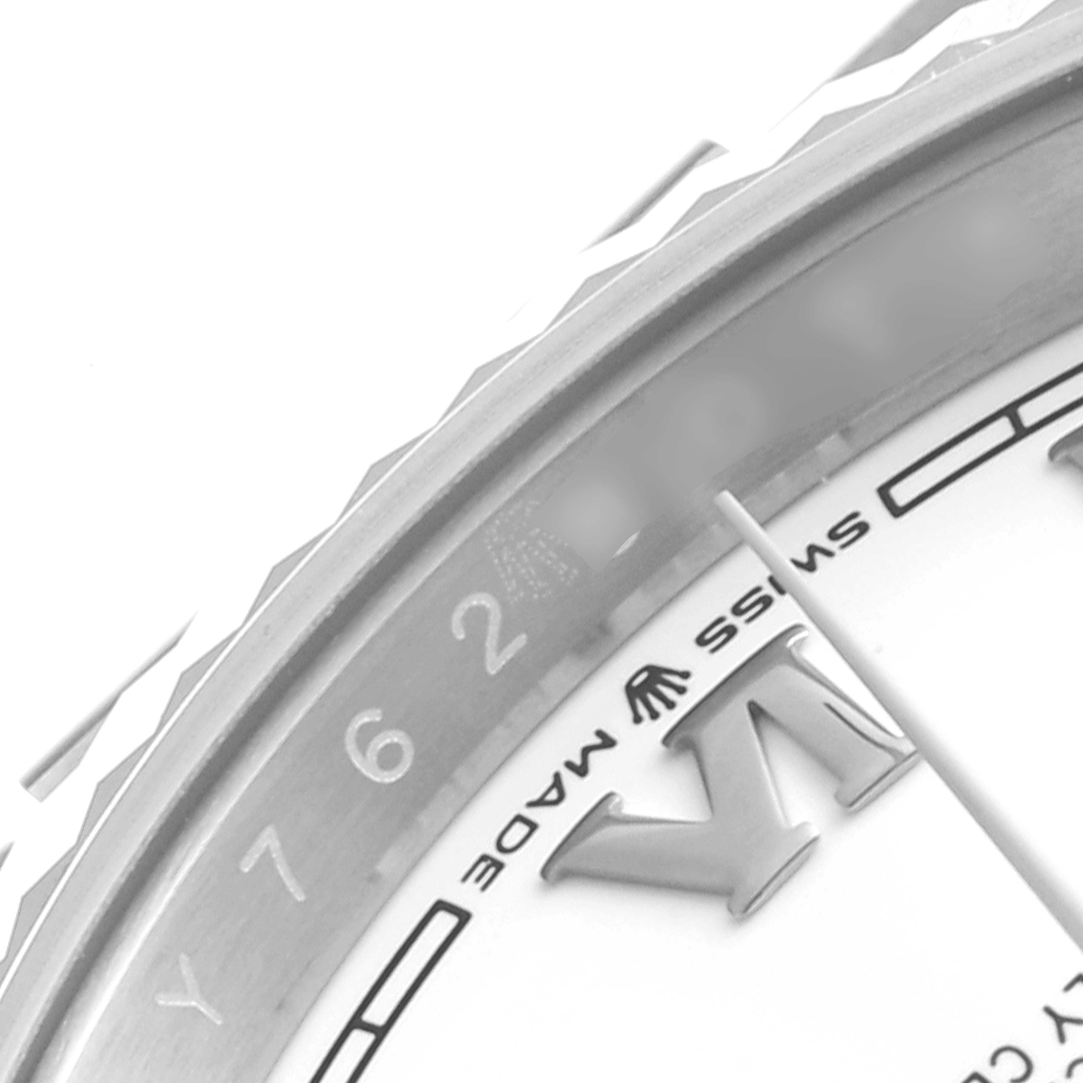 The image shows a close-up of the dial and bezel of a Rolex Datejust 126234 Men's Stainless Steel White Dial 126234 Men's Stainless Steel White Dial watch, highlighting the "Swiss Made" label and hour markers.