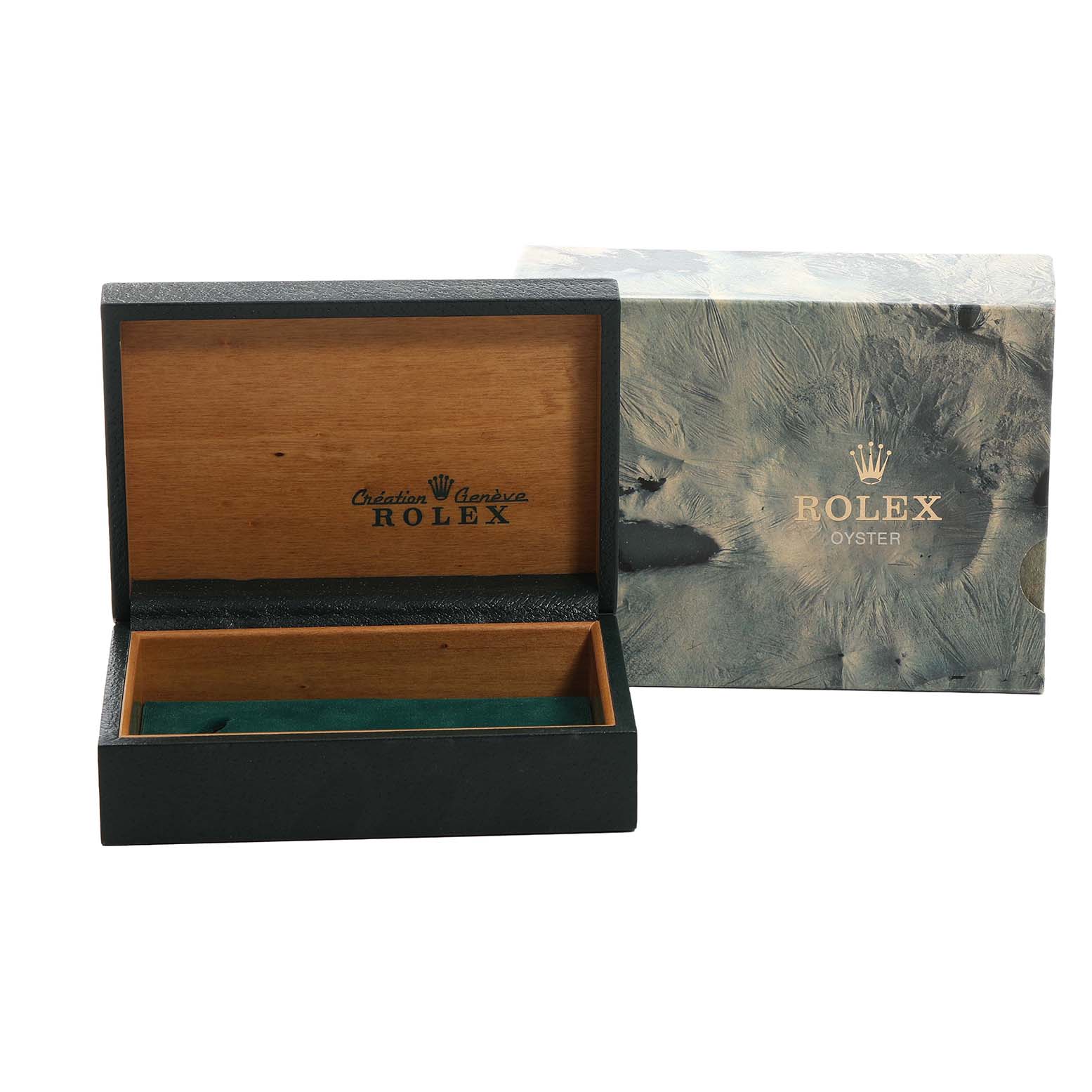 The image shows an open Rolex Vintage Collection 16013 Men's Steel and Gold (two tone) White Dial watch box and outer packaging, displaying the interior and branding.