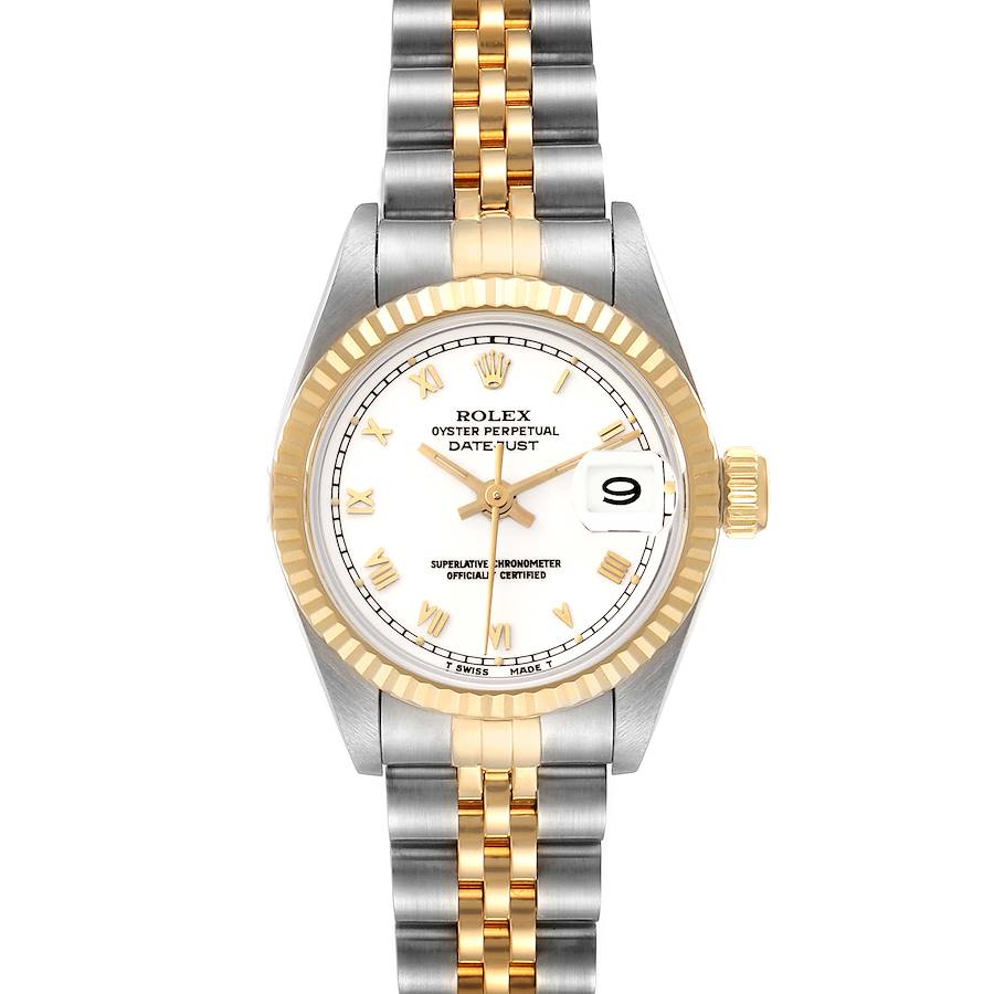 Rolex Datejust White Roman Dial Steel Yellow Gold Ladies Watch 69173 SwissWatchExpo