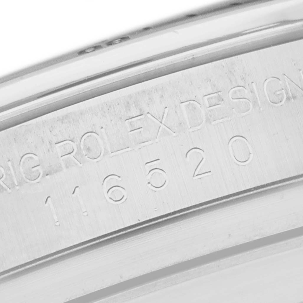 The image shows an engraved section of the case of a Rolex Daytona, model number 116520.