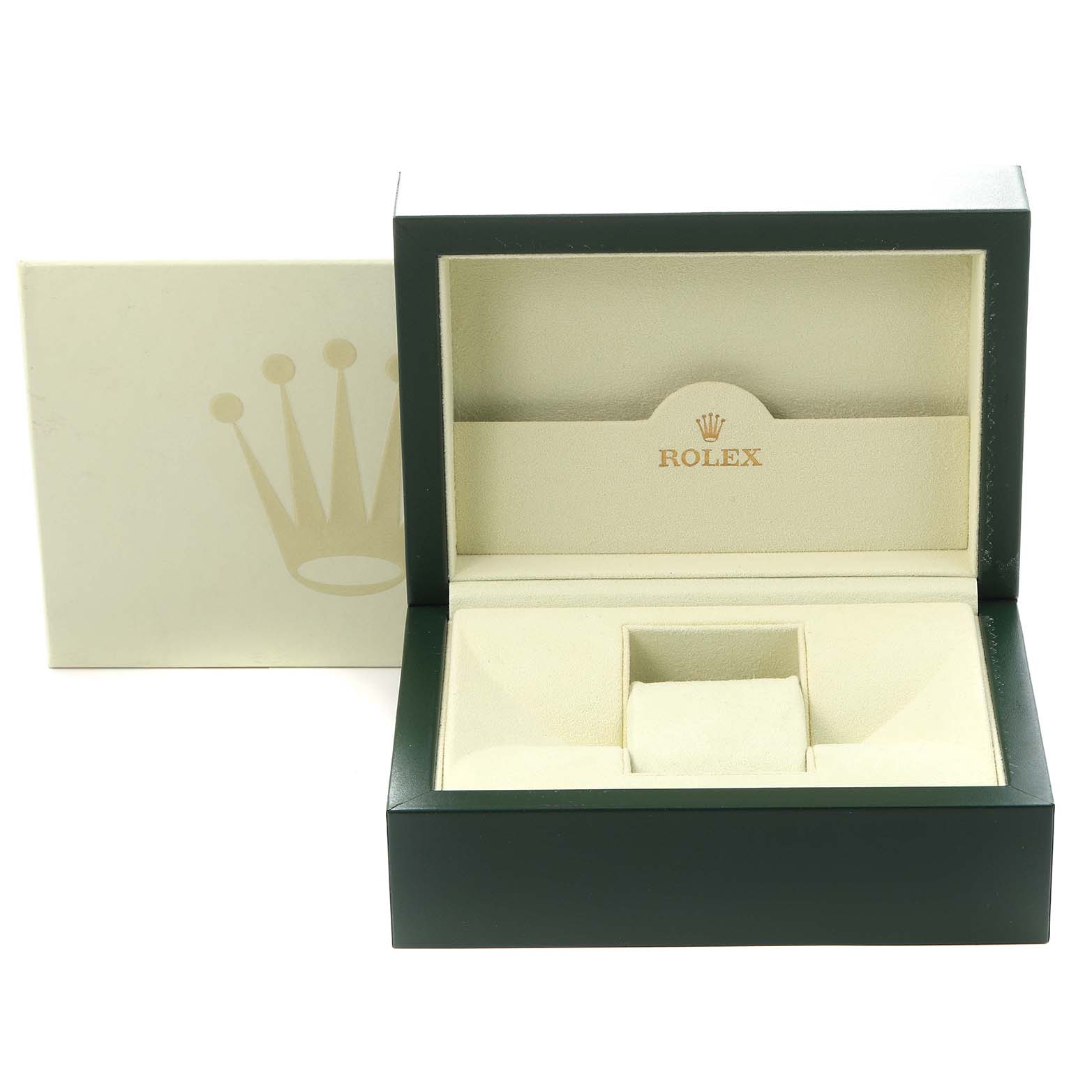 The image shows the open watch box for a Rolex GMT-Master model 116710, including the interior padding and exterior packaging with the crown logo.