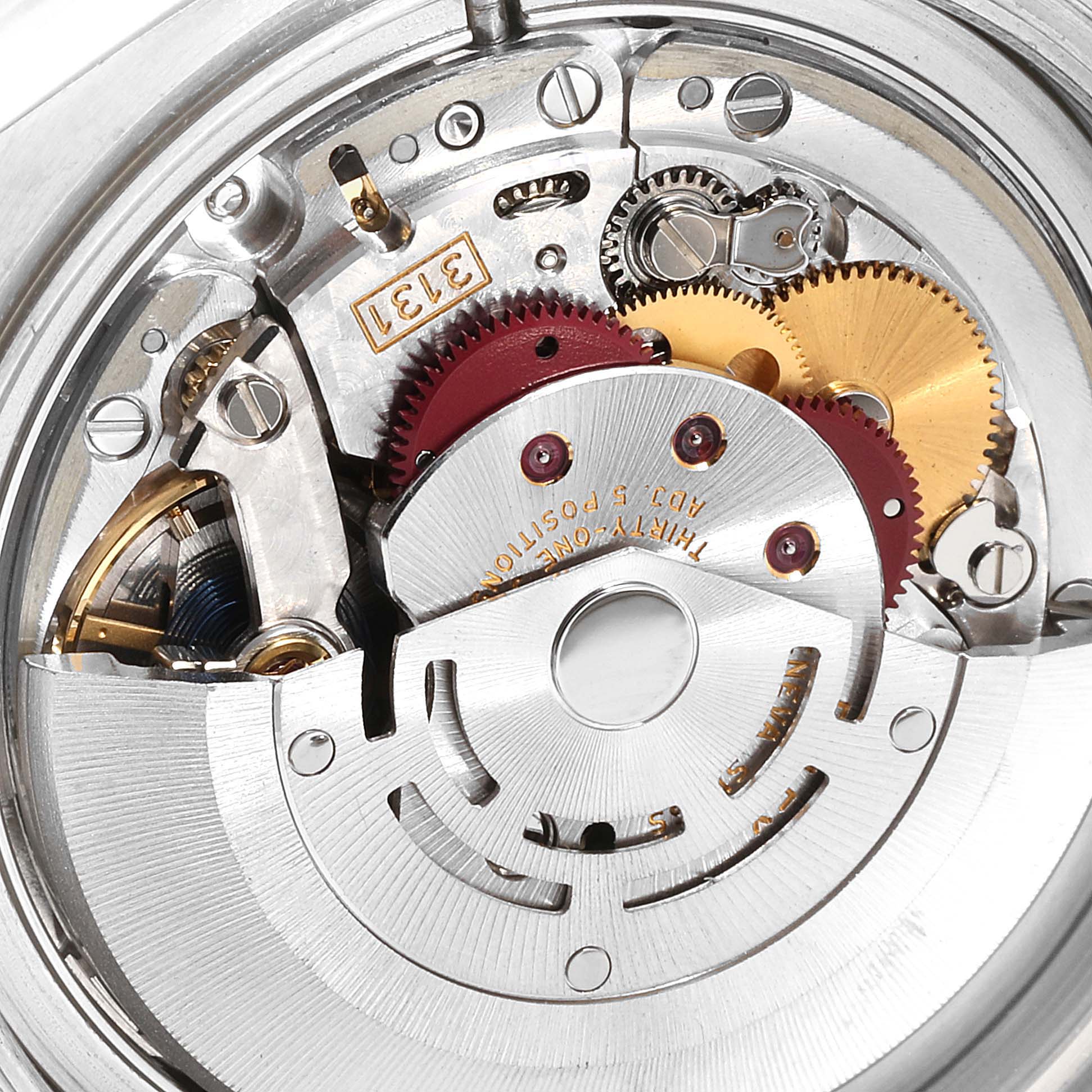 This image shows a close-up view of the internal mechanical movement of a Rolex Milgauss 116400 Men's Stainless Steel Black Dial 116400 Men's Stainless Steel Black Dial watch.