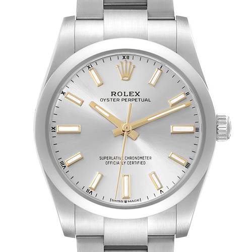 Photo of Rolex Oyster Perpetual 34mm Silver Dial Steel Mens Watch 124200 Box Card