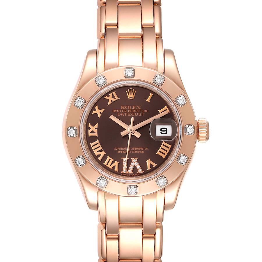 Rolex Pearlmaster Rose Gold Chocolate Dial Diamond Ladies Watch 80315 SwissWatchExpo