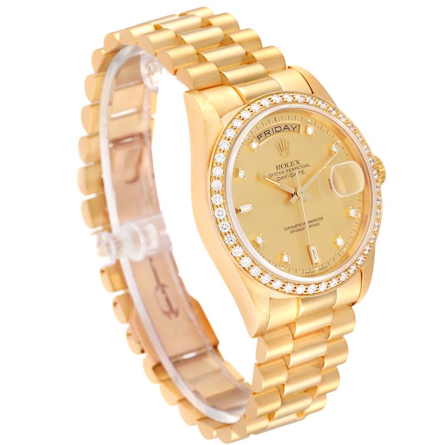 Rolex President Day Date 36mm Yellow Gold Diamond Mens Watch 18348