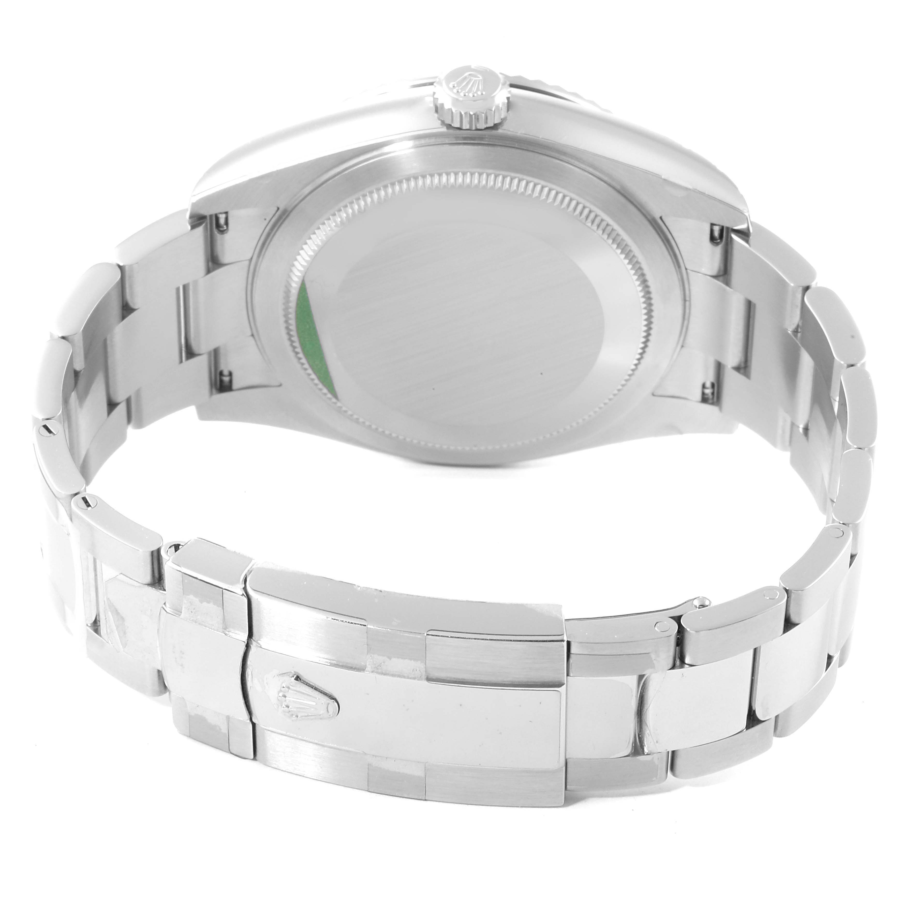 The image shows the back view of a Rolex Sky-Dweller 326934 Men's Stainless Steel Blue Dial 326934 Men's Stainless Steel Blue Dial watch, highlighting its case back, bracelet, and clasp.