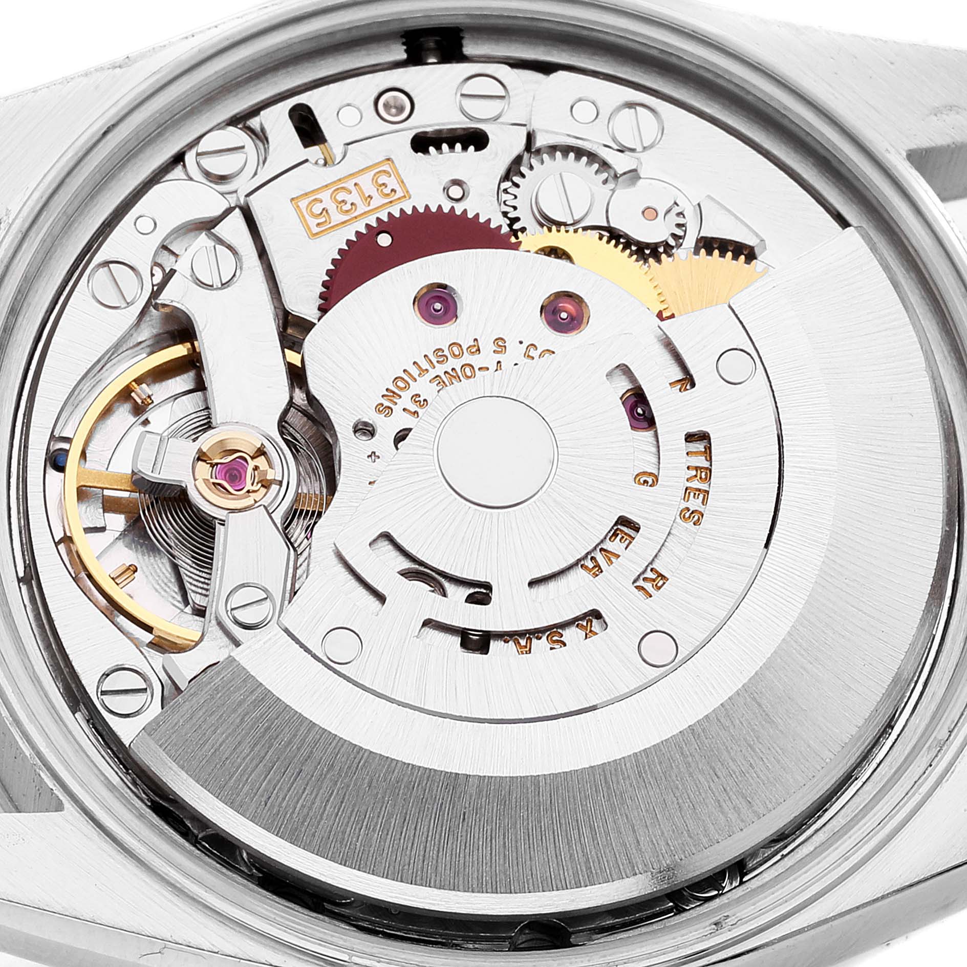 The image shows a close-up view of the movement inside a Rolex Date 15223 Men's Steel and Gold (two tone) Grey Dial 15223 Men's Steel and Gold (two tone) Grey Dial model watch.
