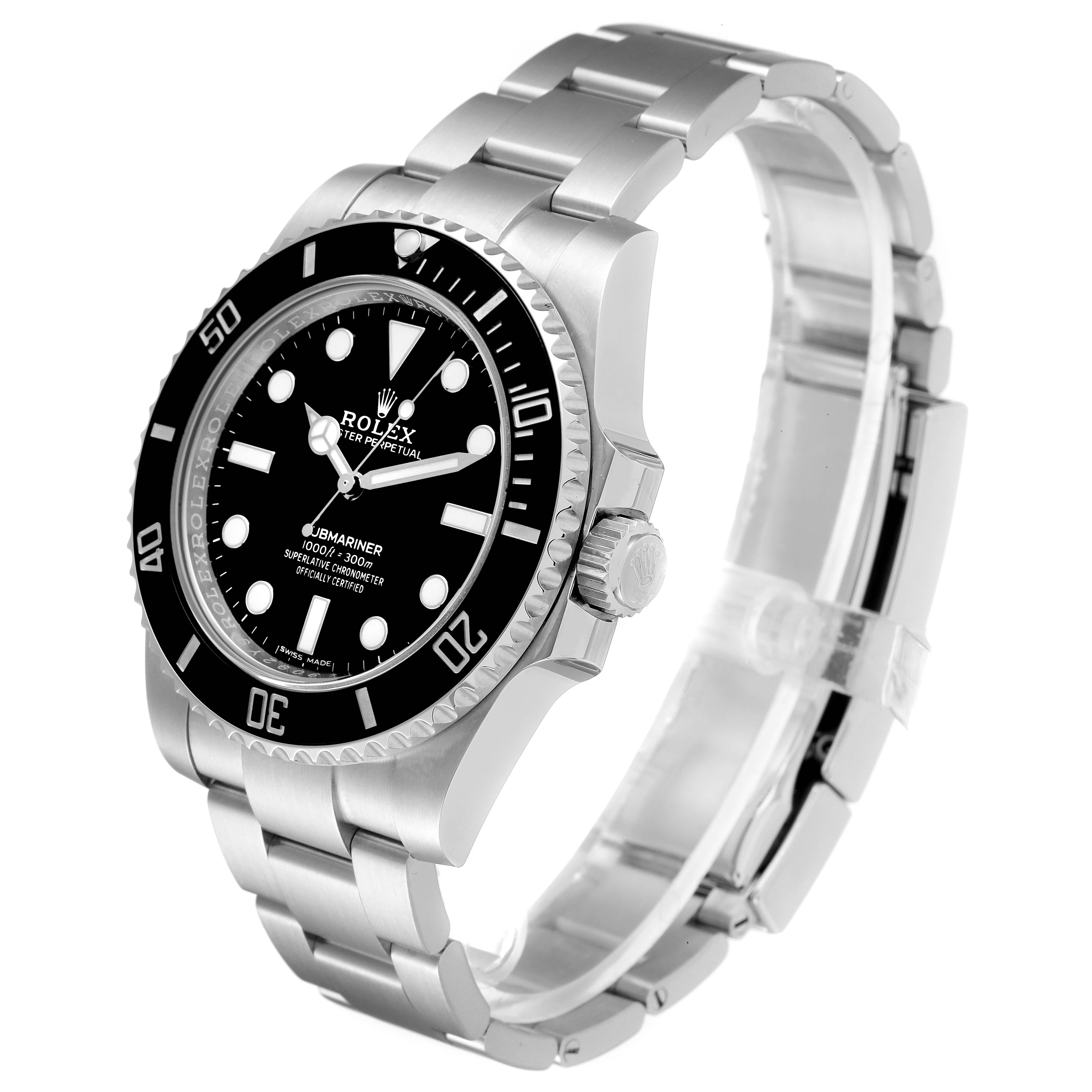 The image shows a Rolex Submariner 114060 Men's Stainless Steel Black Dial 114060 Men's Stainless Steel Black Dial watch at a three-quarter angle, displaying its face, bezel, and bracelet.