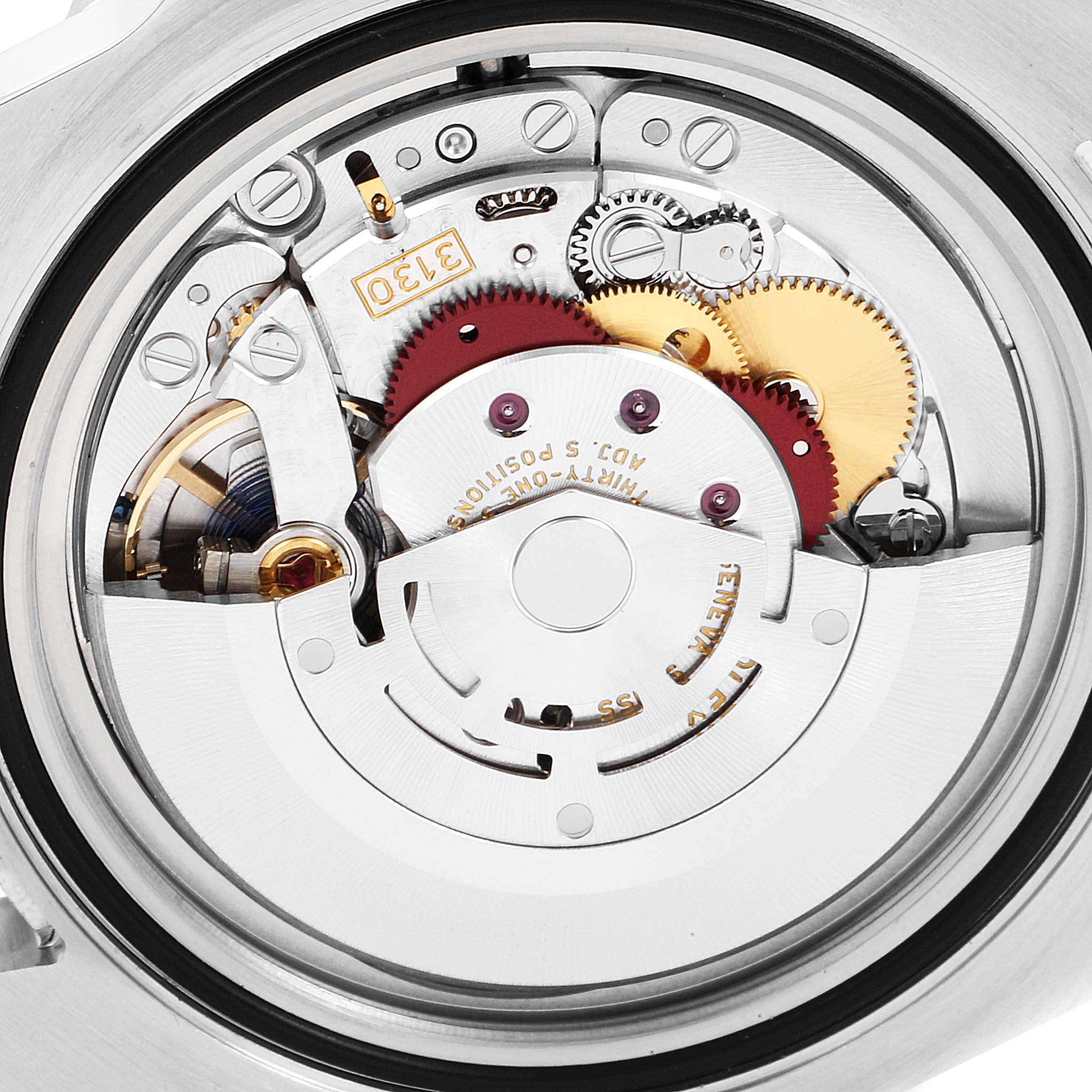 The image shows the intricate movement mechanism of a Rolex Submariner 114060 Men's Stainless Steel Black Dial 114060 Men's Stainless Steel Black Dial watch, viewed from the case back.