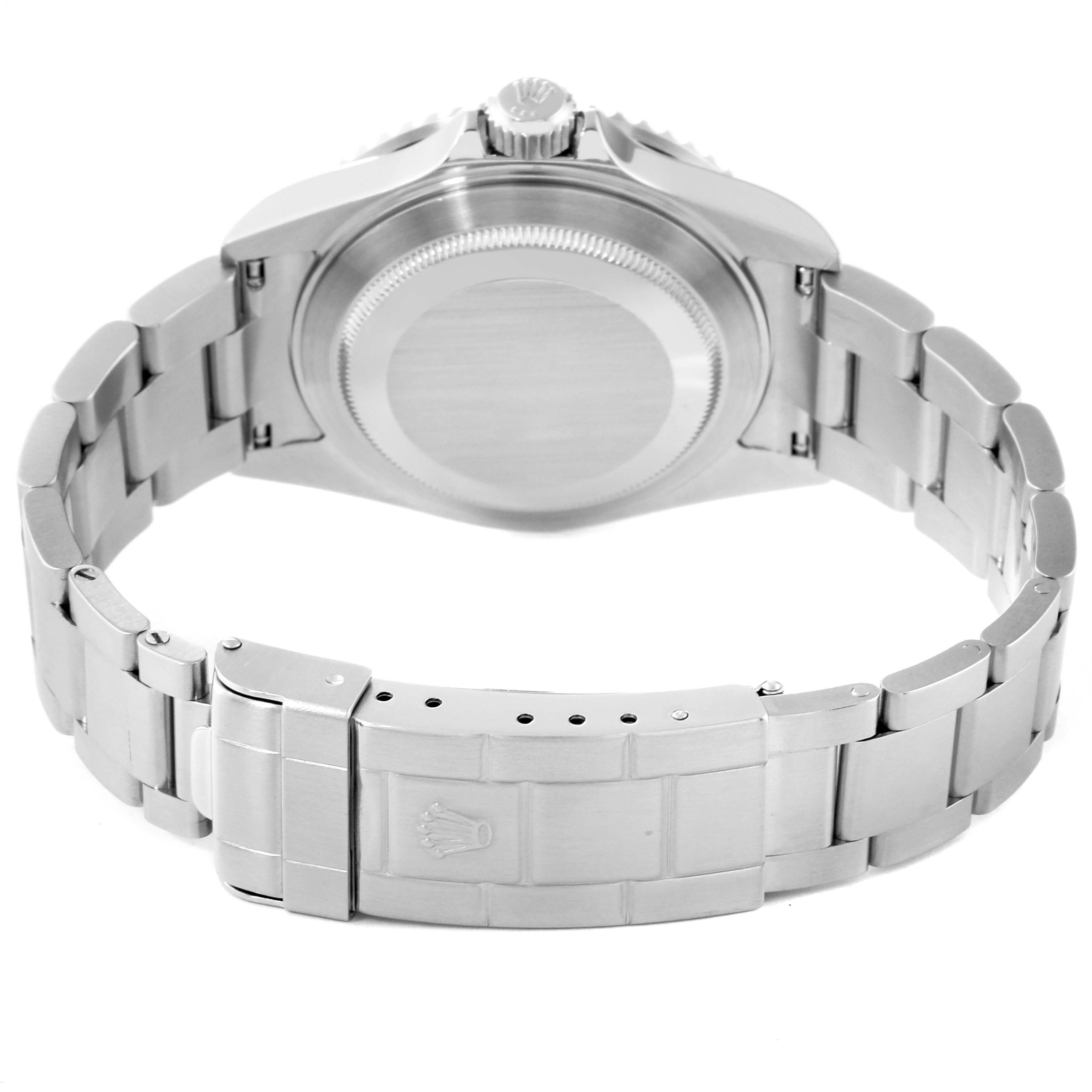 The image shows the back side and clasp of a Rolex Submariner 16610 Men's Stainless Steel Black Dial 16610 Men's Stainless Steel Black Dial watch.