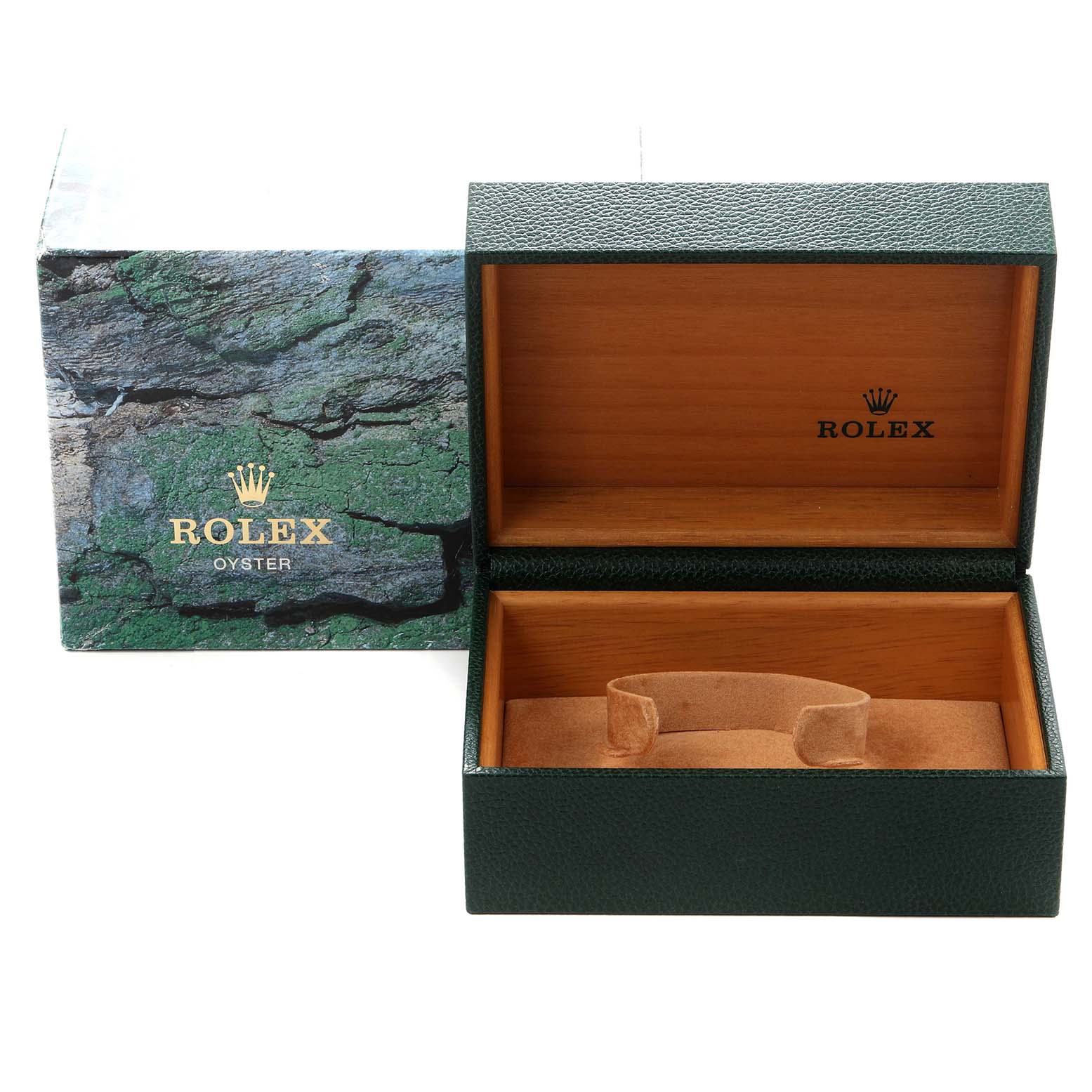 The image shows an open Rolex Submariner model 14060 men's watch box, displaying the interior and the outer packaging from an angled perspective.