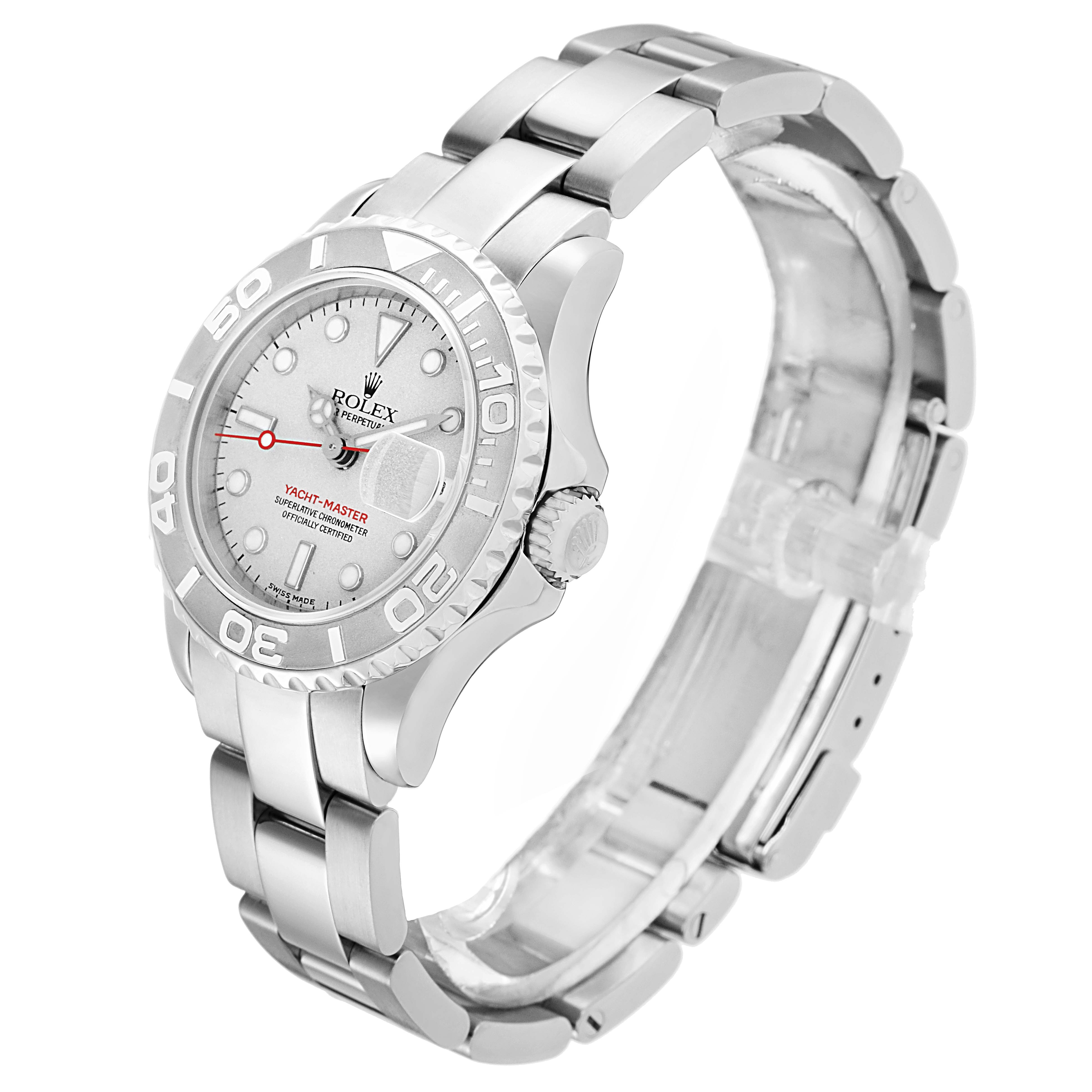 The image shows a Rolex Yacht-Master watch, model 169622, at a three-quarters angle, highlighting the face, bezel, crown, and bracelet.