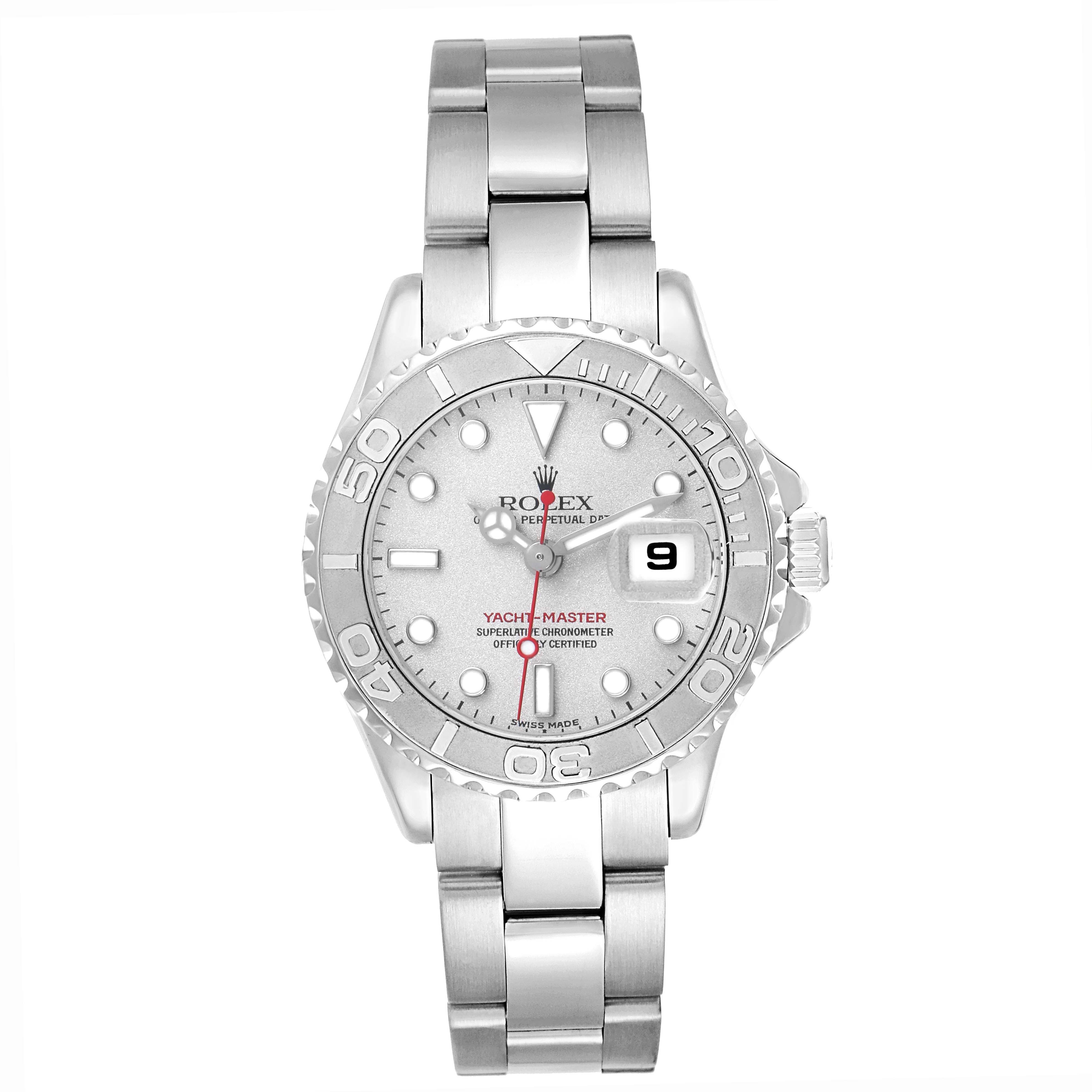 The Rolex Yacht-Master model 169622 is shown from a top-down angle, displaying the full face, bezel, and bracelet of the men's watch.