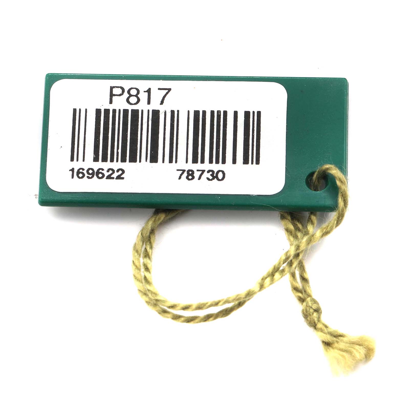 The image shows a green tag with a barcode and model numbers for a Rolex Yacht-Master, model number 169622.