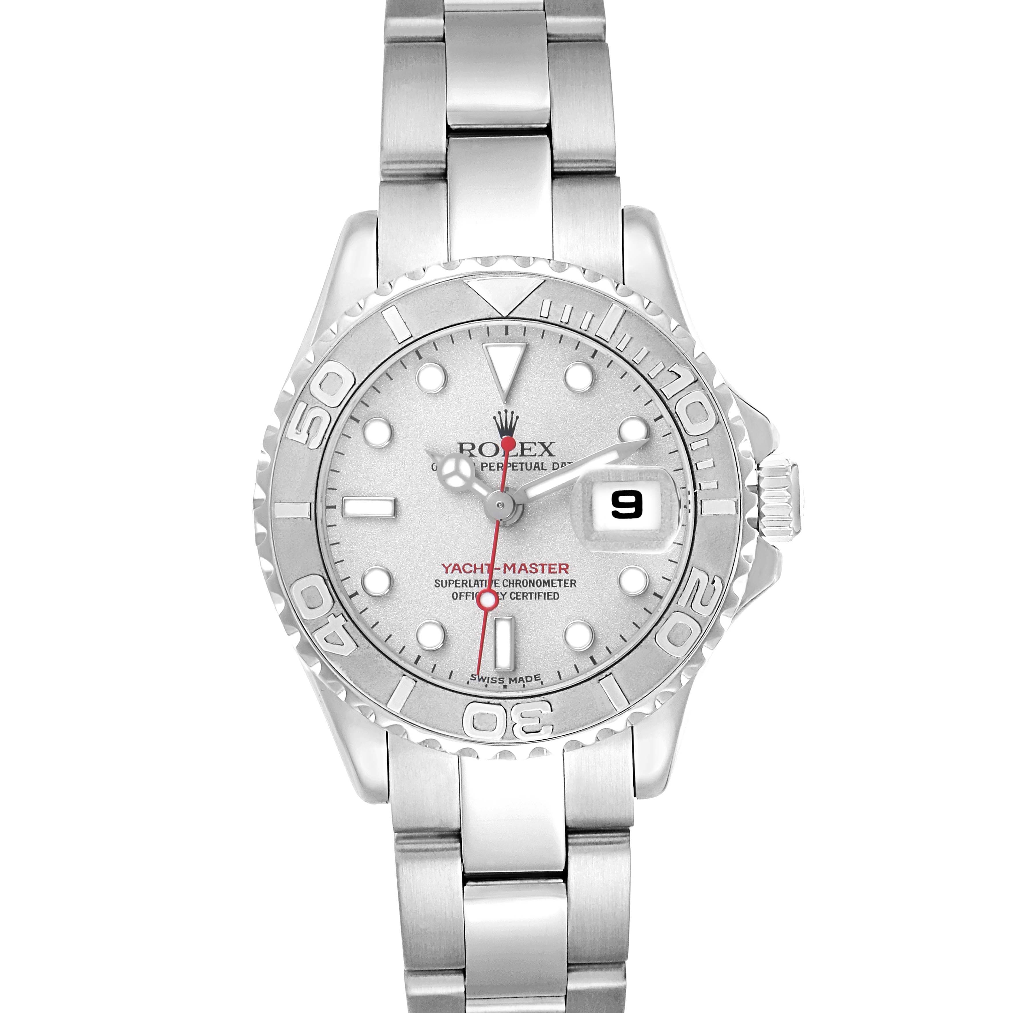 The Rolex Yacht-Master model 169622 is shown from a top-down angle, displaying its full face, bezel, and bracelet clearly.