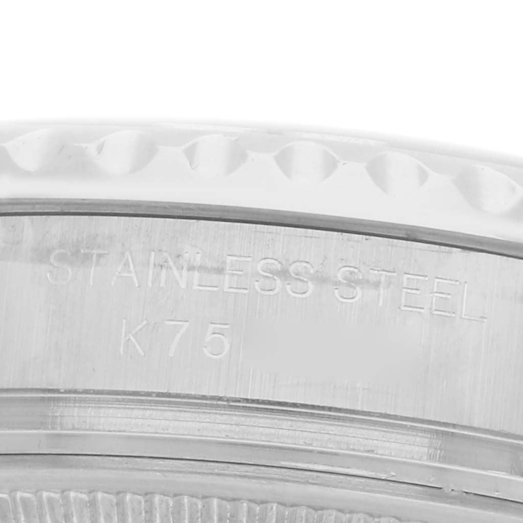 The image shows a close-up of the stainless steel side of the Rolex Yacht-Master watch model number 169622, highlighting the edge and engraved details.