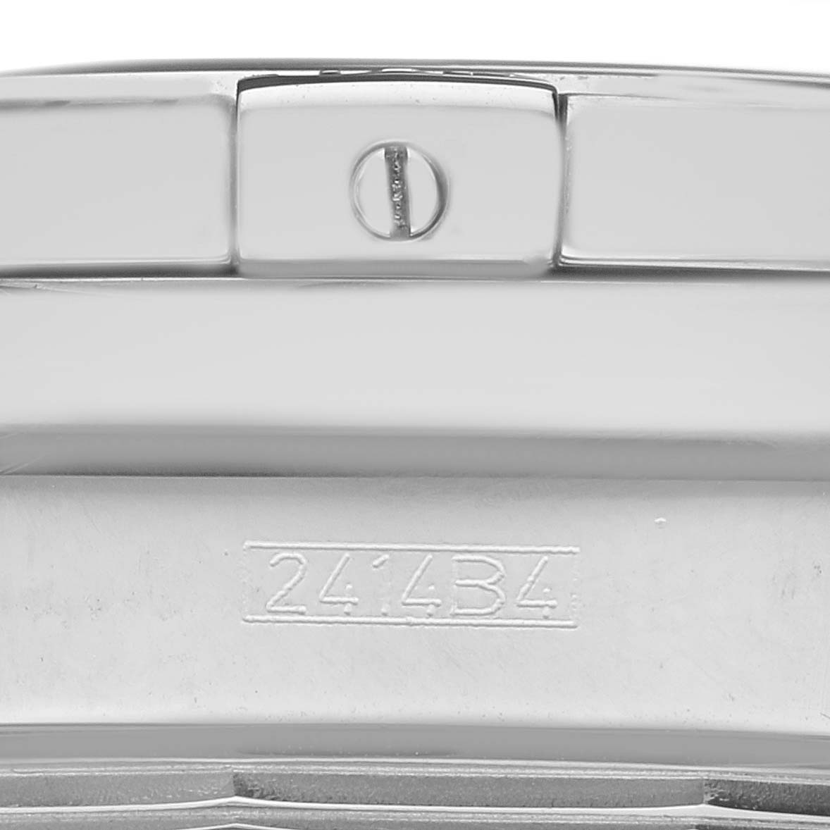 The image shows a close-up of the clasp or bracelet part of the Breitling Chronomat AB0144 men's watch, featuring the underside and a stamped number.