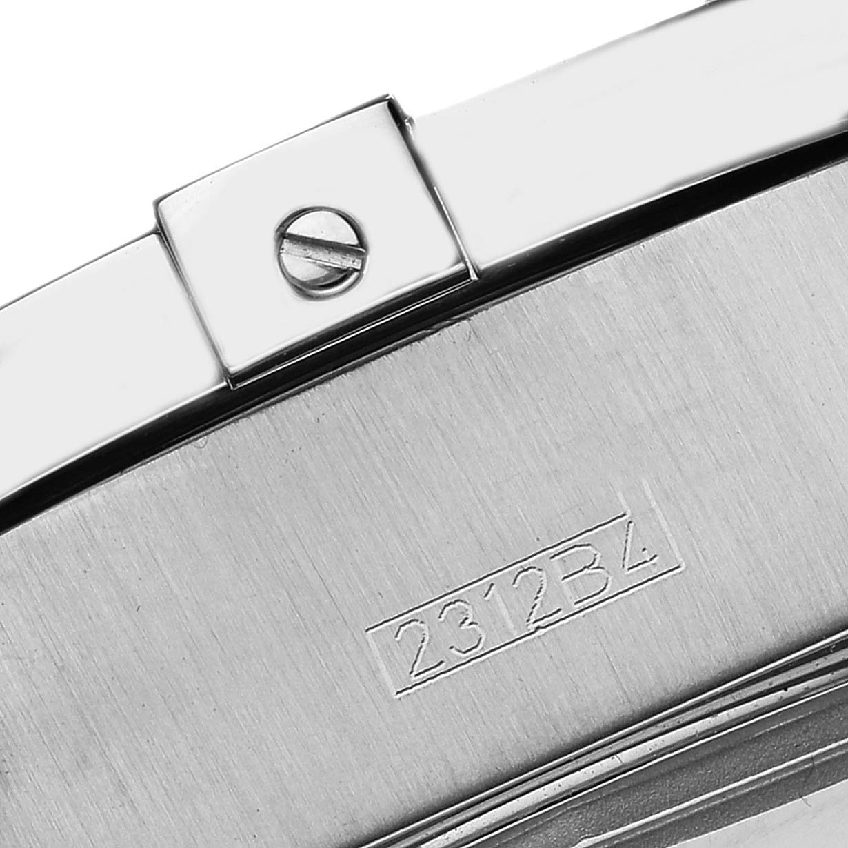 The image shows a close-up of the clasp on the Breitling Chronomat model A44360, highlighting the screw and engraved serial number.