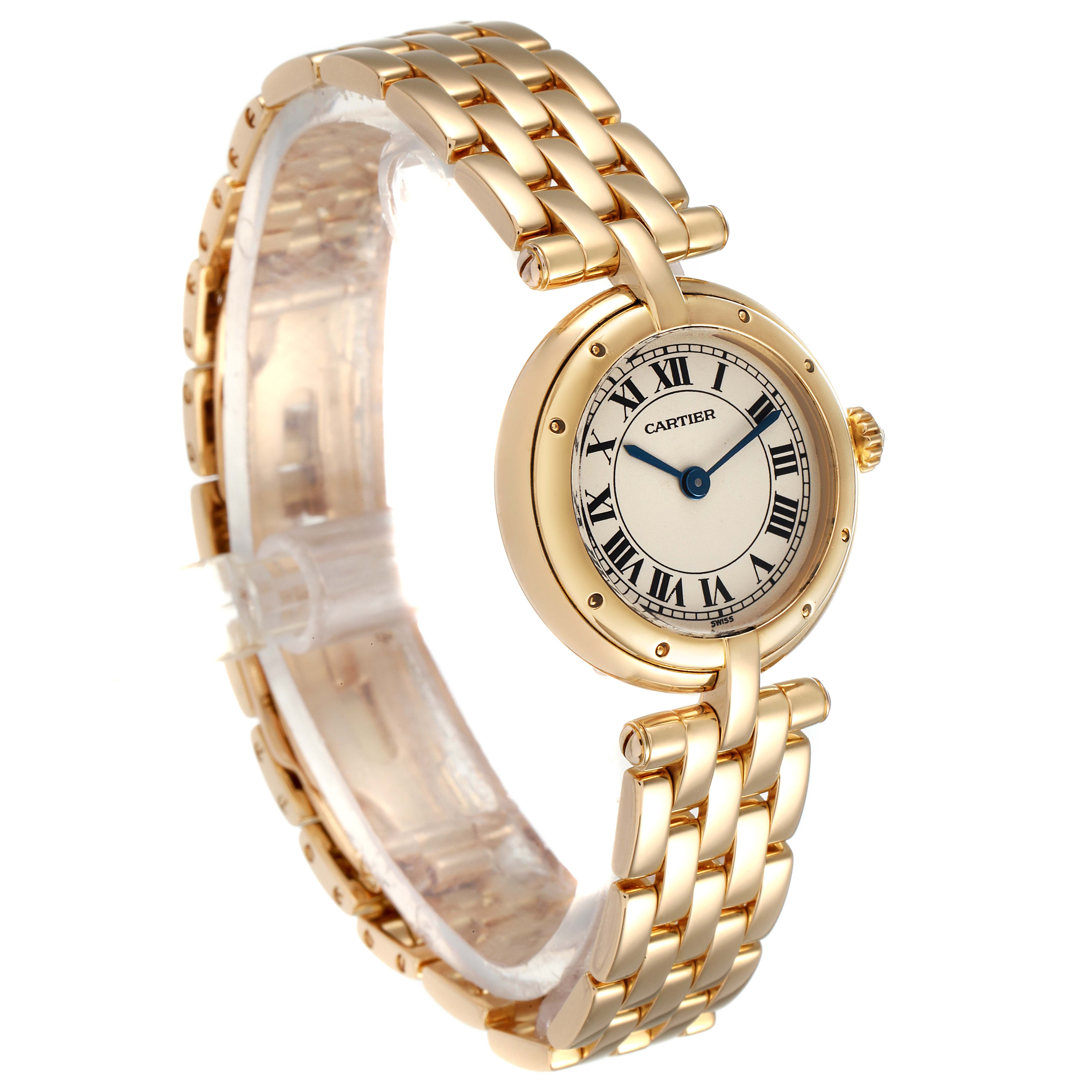 The Cartier Panthere 6692 Women's Yellow Gold Silver Dial 6692 Women's Yellow Gold Silver Dial watch is shown at a three-quarter angle, displaying the face, bezel, and bracelet.