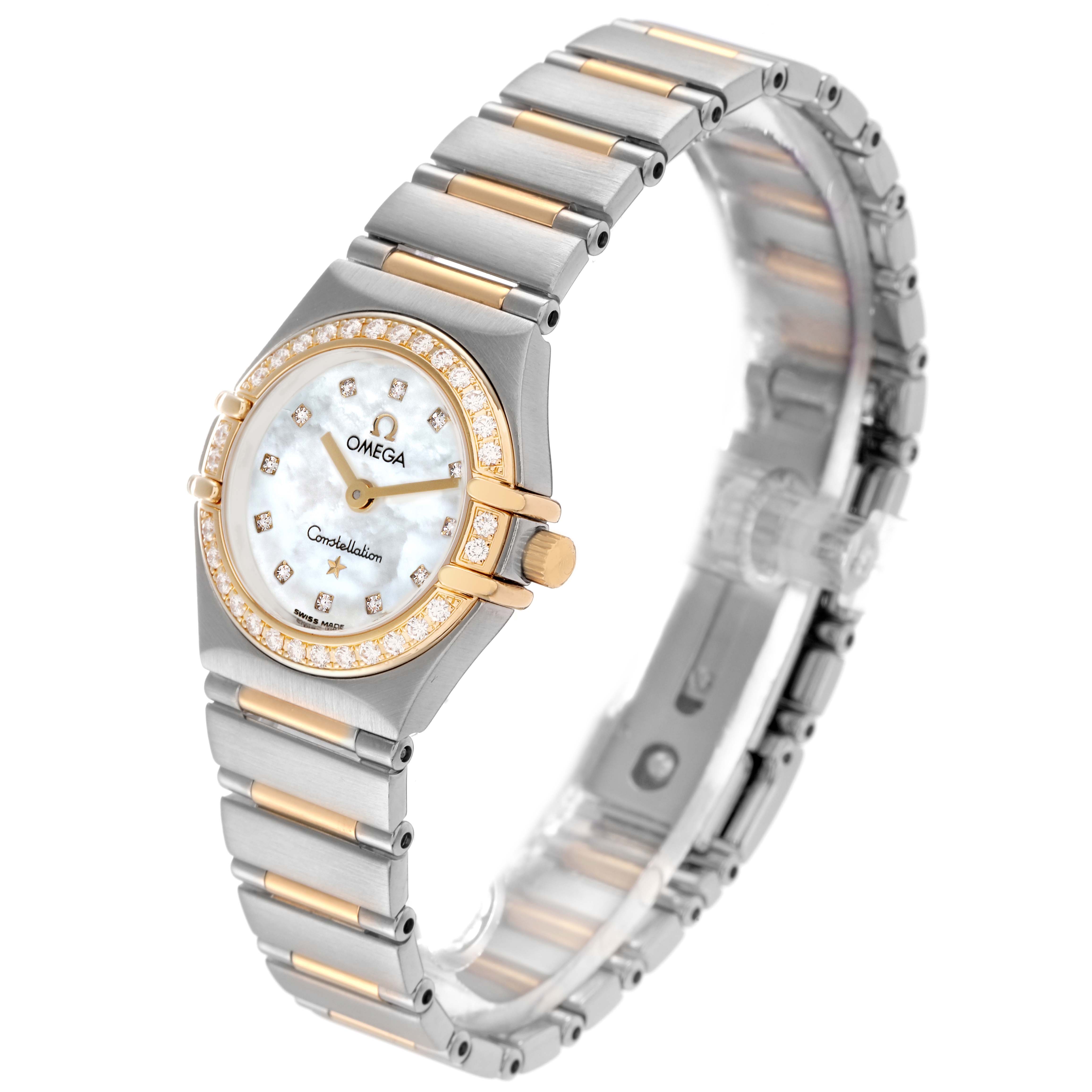 The Omega model 1267.75.00 men's watch is shown at an angle displaying the face, bezel, and part of the metal bracelet.