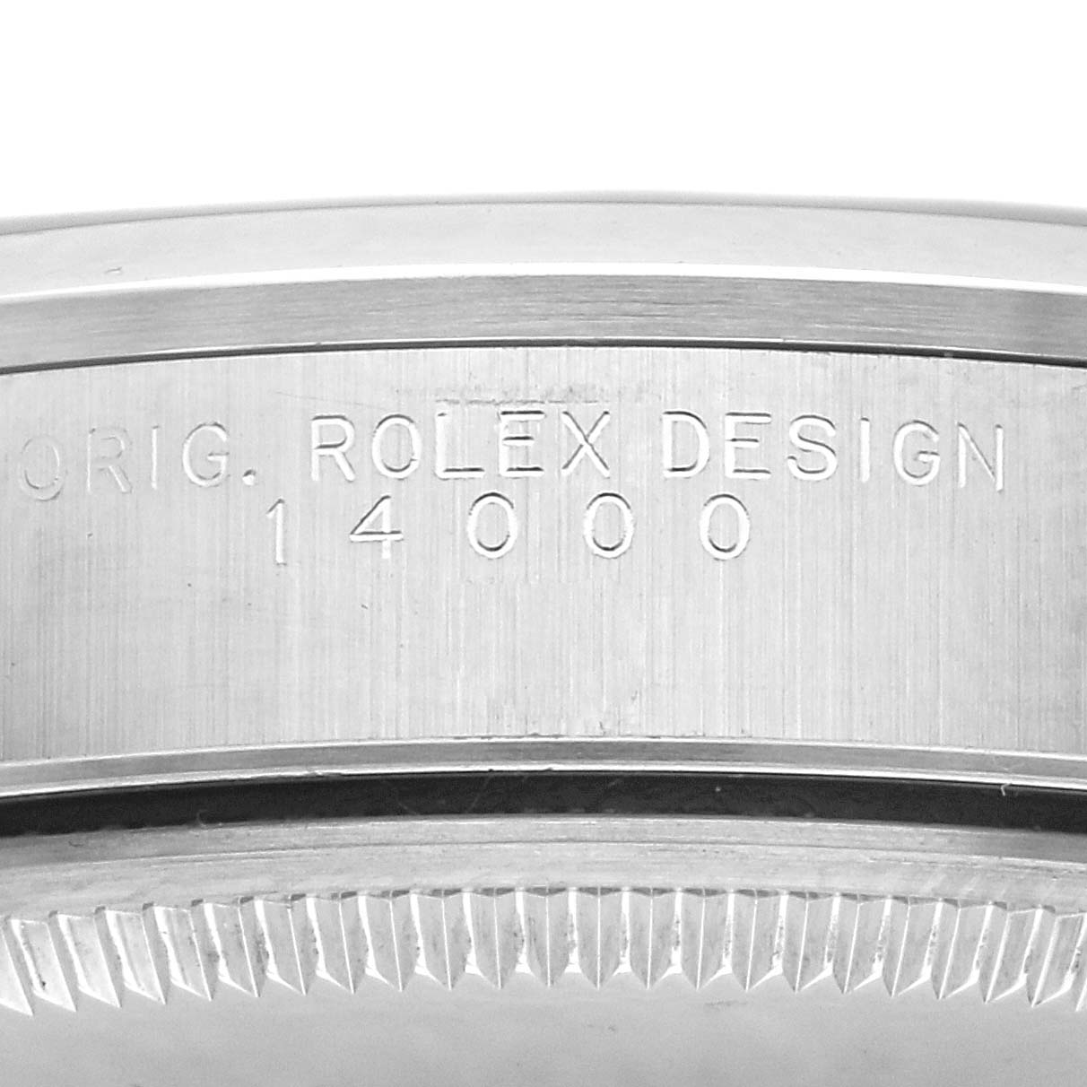 The image shows the side of a Rolex Air-King watch, model number 14000, focusing on the engraved reference number.