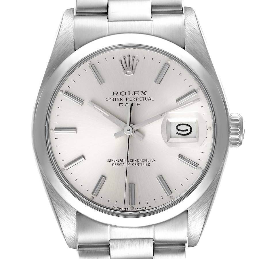Rolex Date Stainless Steel Silver Dial Vintage Mens Watch 15000 Box Papers SwissWatchExpo
