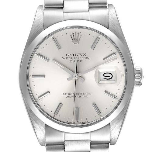 Photo of Rolex Date Stainless Steel Silver Dial Vintage Mens Watch 15000 Box Papers