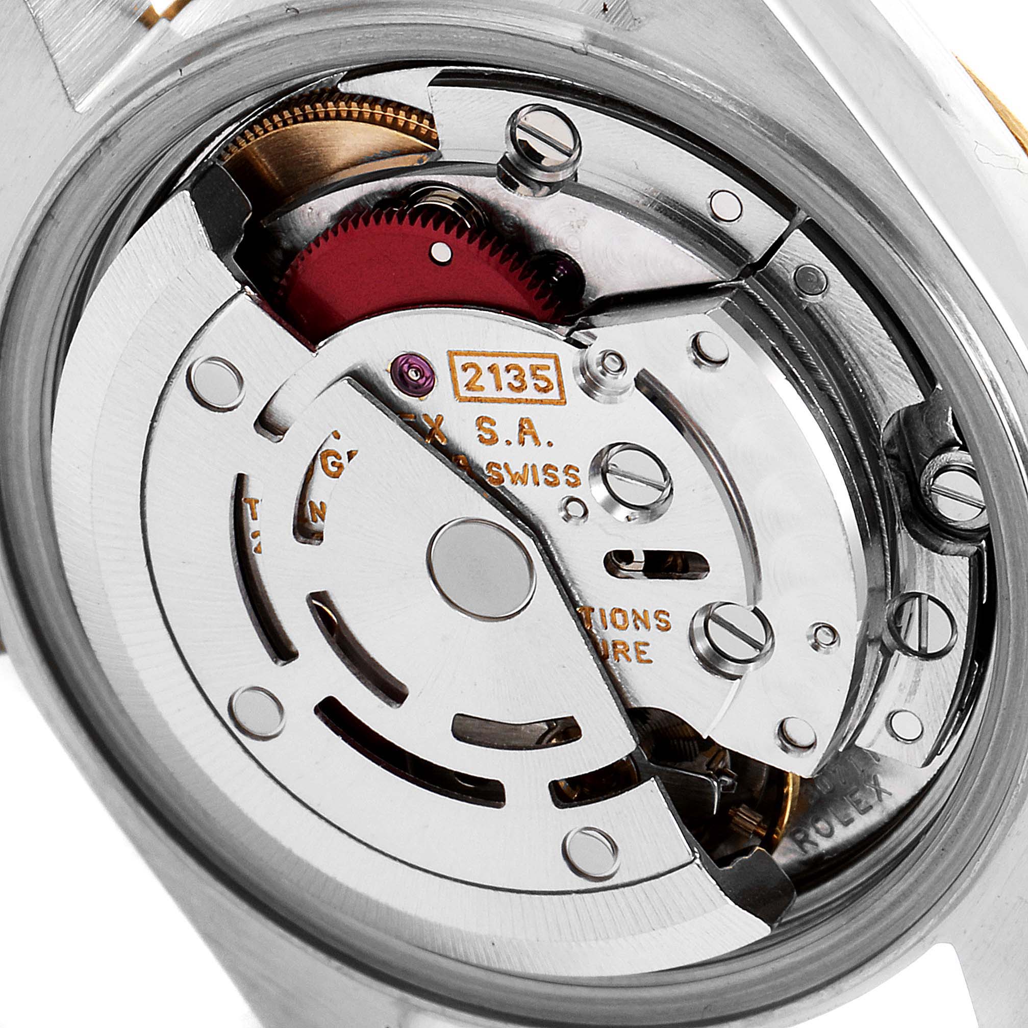 This image shows the internal movement mechanism of a Rolex Datejust 69173 Women's Steel and Gold (two tone) Champagne Dial 69173 Women's Steel and Gold (two tone) Champagne Dial watch from a top-down angle.