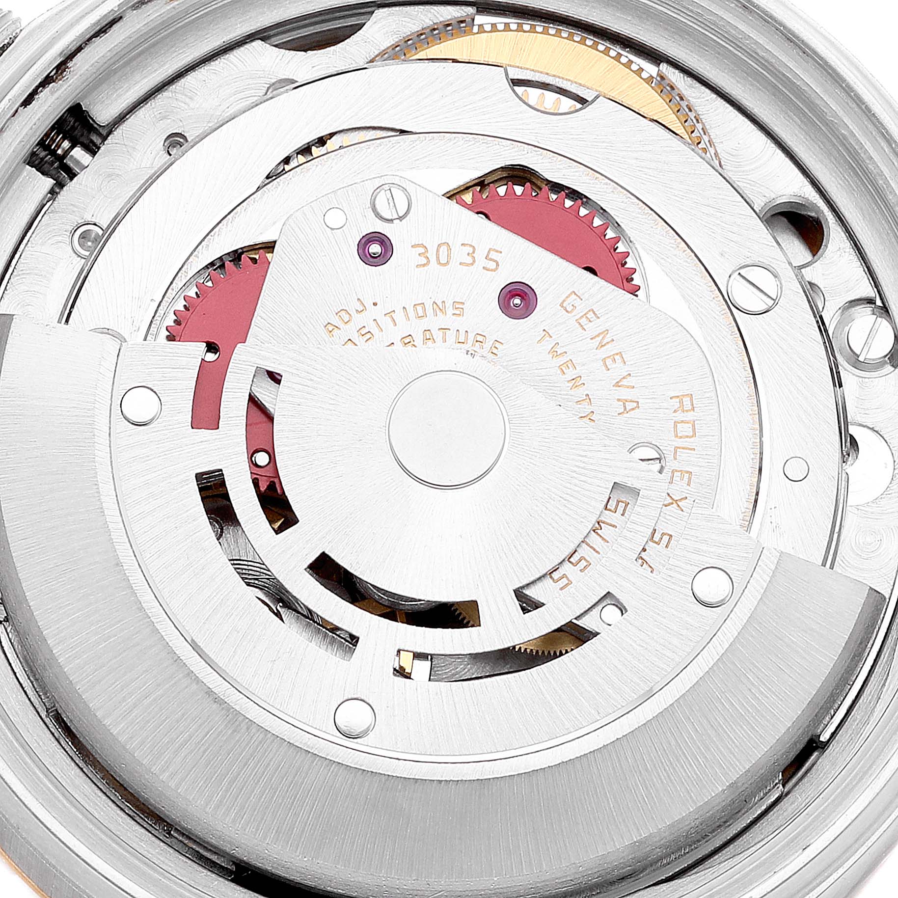 This image shows a close-up of the mechanical movement of a Rolex Vintage Collection 16013 Men's Steel and Gold (two tone) Champagne Dial 16013 Men's Steel and Gold (two tone) Champagne Dial model watch.