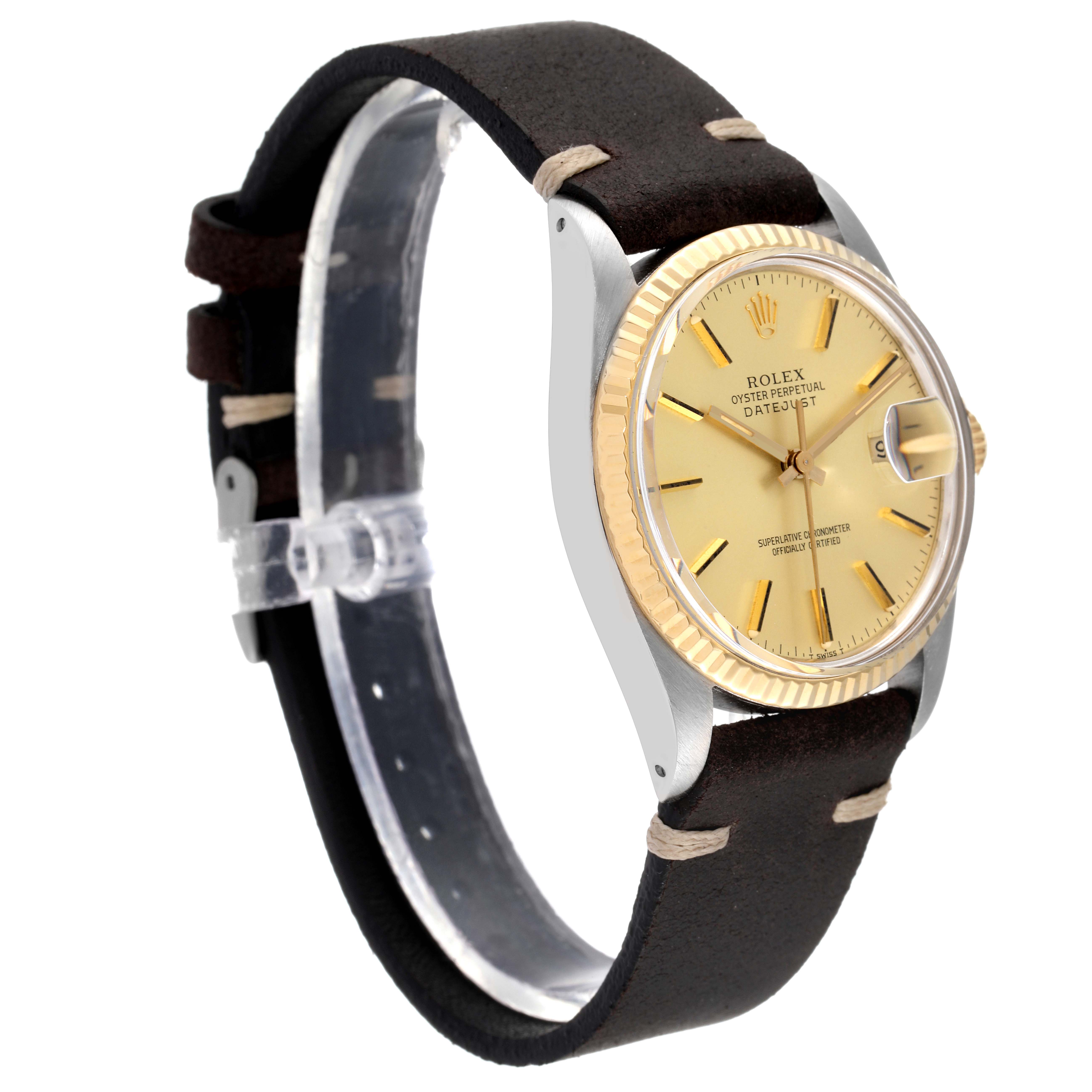 The Rolex Vintage Collection 16013 Men's Steel and Gold (two tone) Champagne Dial 16013 Men's Steel and Gold (two tone) Champagne Dial watch is shown at a slight angle, displaying the dial, bezel, and strap.