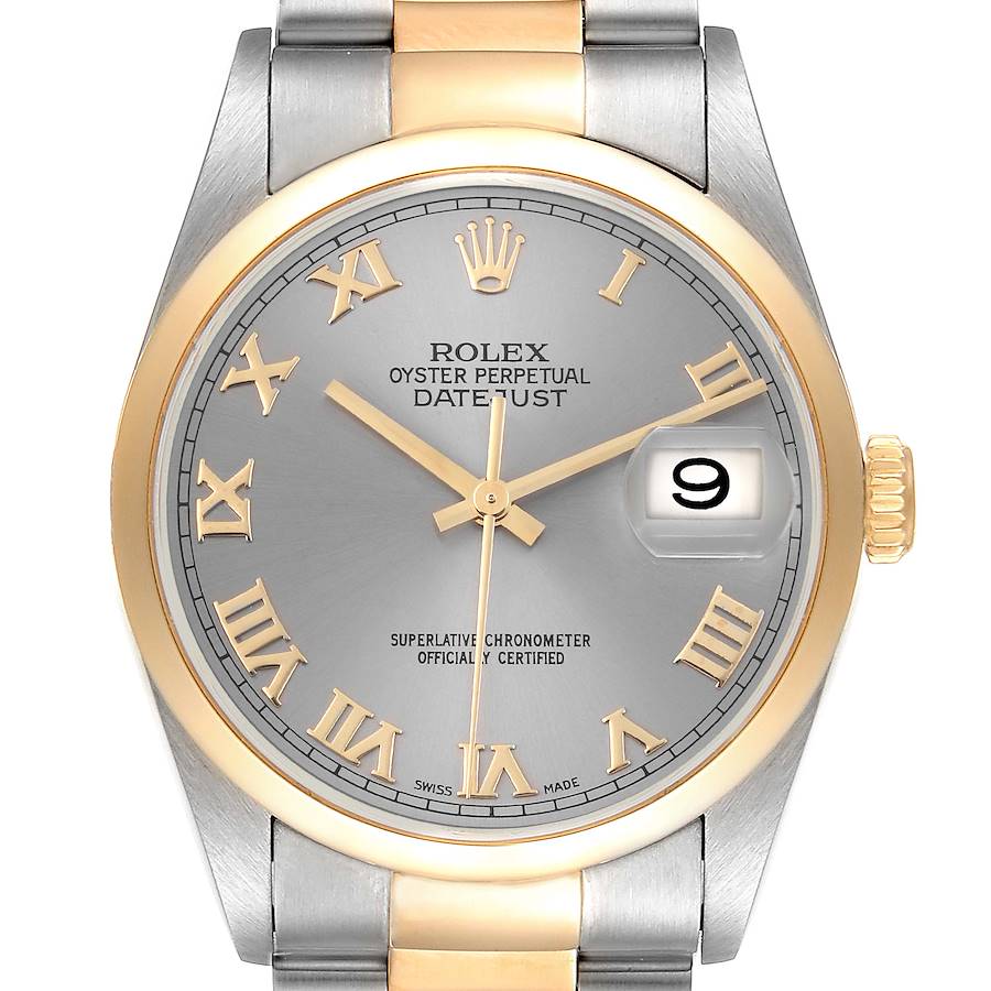 Rolex Datejust 36MM Steel Yellow Gold Slate Dial Mens Watch 16203 SwissWatchExpo