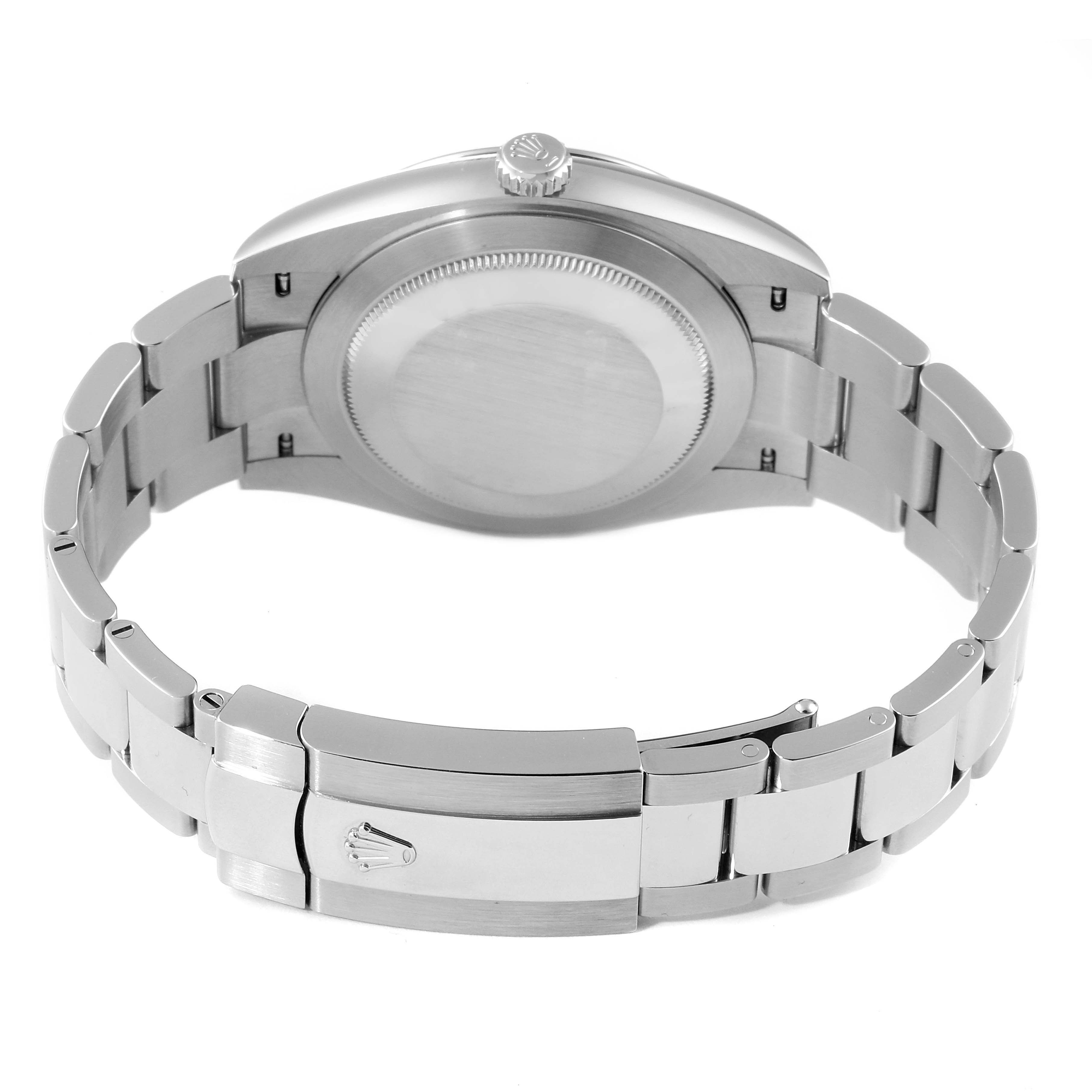 The image shows the backside and bracelet clasp of a Rolex Datejust 41 126300 Men's Stainless Steel Grey Dial 126300 Men's Stainless Steel Grey Dial watch.