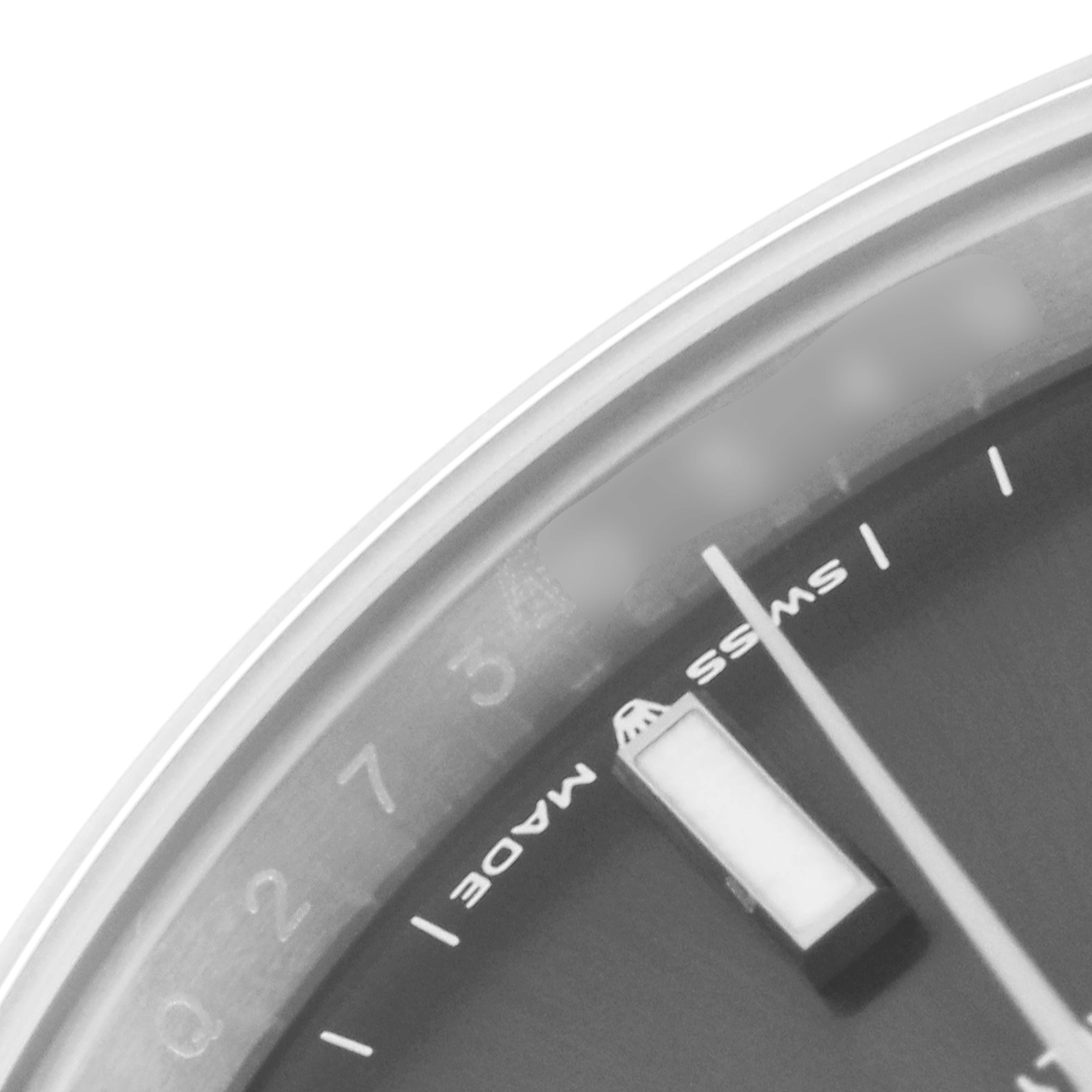 This image shows a close-up of the dial and the "Swiss Made" marking of the Rolex Datejust 41 126300 Men's Stainless Steel Grey Dial 126300 Men's Stainless Steel Grey Dial watch.