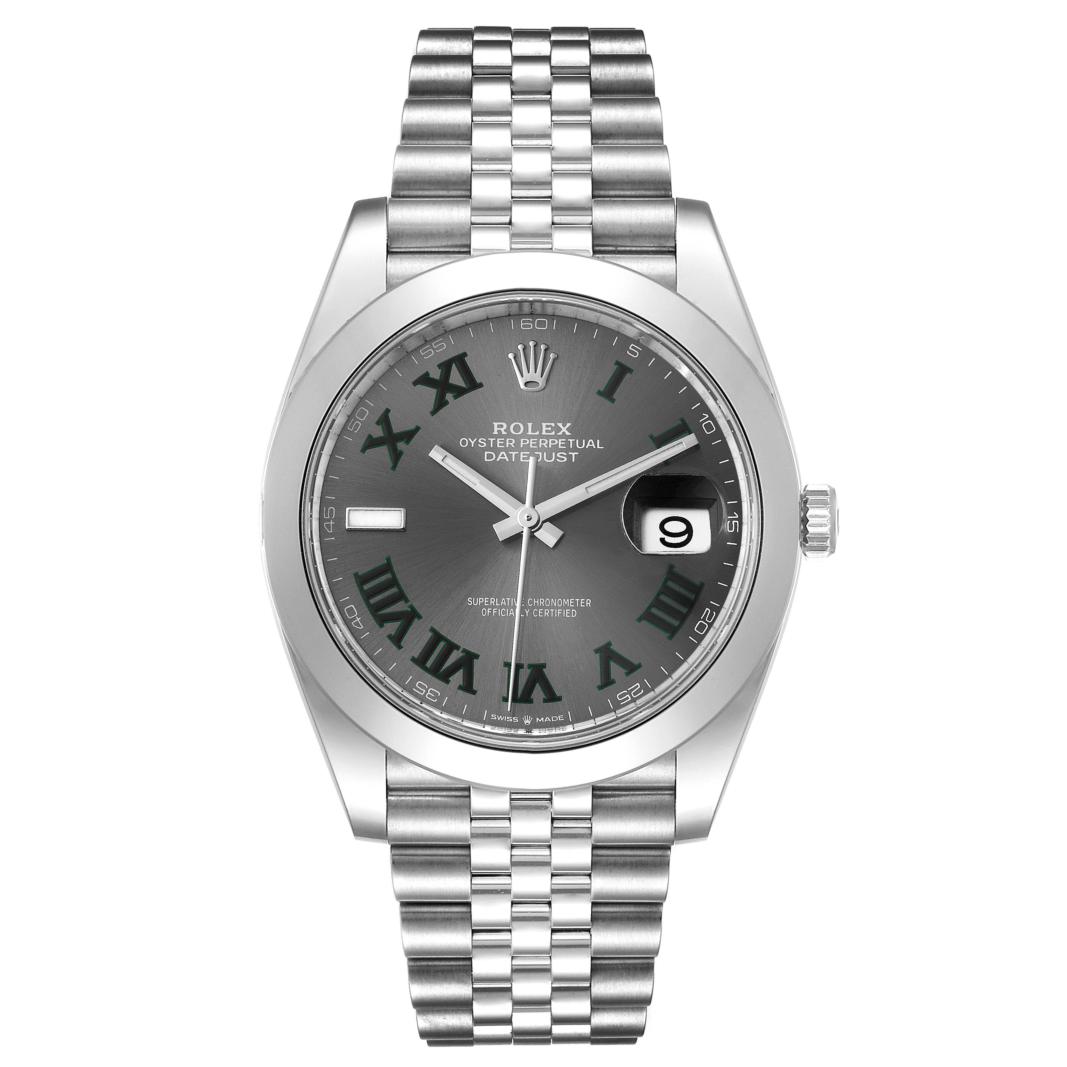 rolex datejust grey dial green numbers