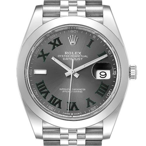 Photo of Rolex Datejust 41 Grey Dial Green Numerals Steel Mens Watch 126300 Unworn