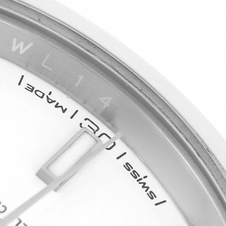 The image shows a close-up of the Datejust 41 by Rolex, highlighting the edge of the dial with markings and the "SWISS MADE" text.