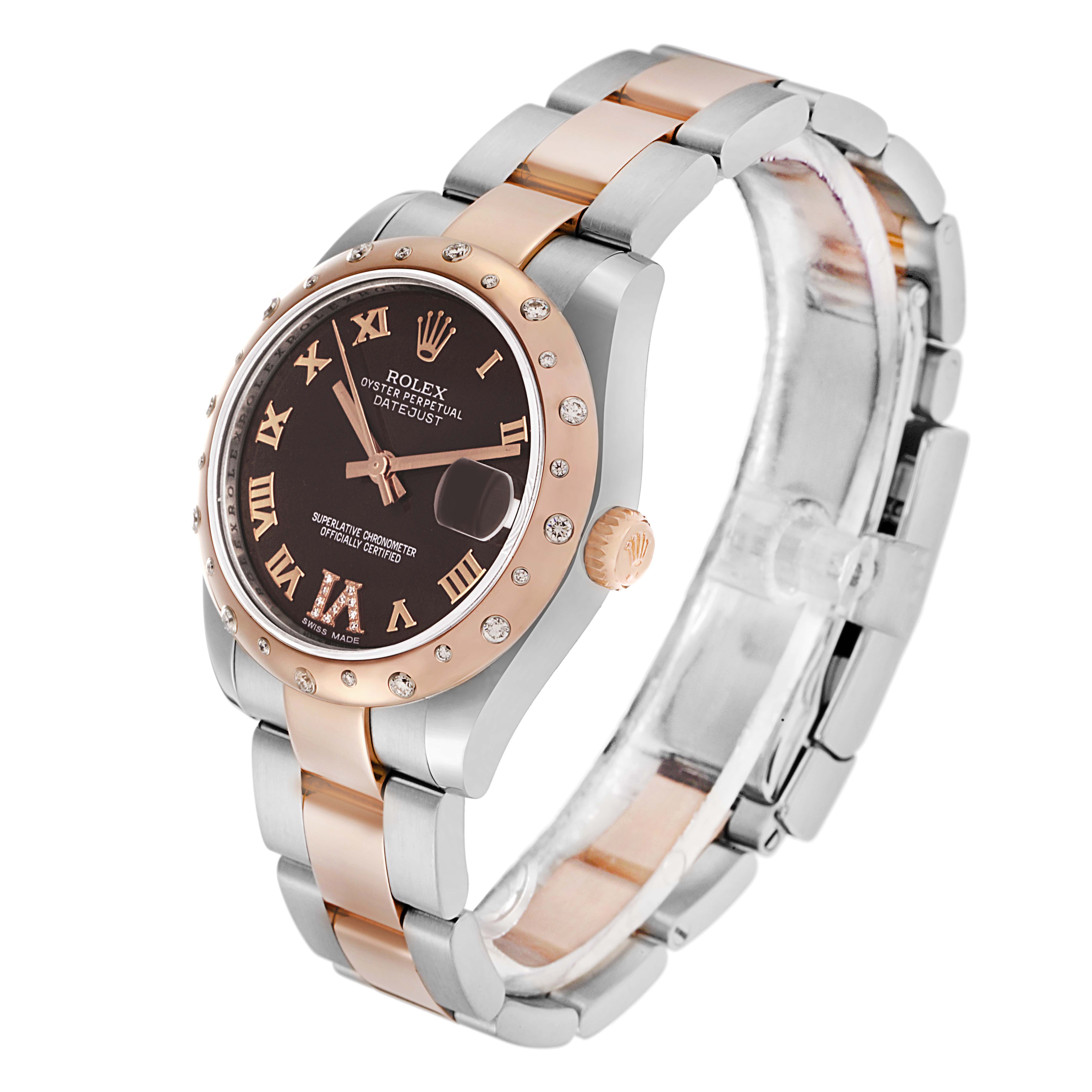 The image shows a Rolex Oyster Perpetual Datejust 178341 men's watch from a side angle, highlighting its two-tone bracelet, bezel, and dial.