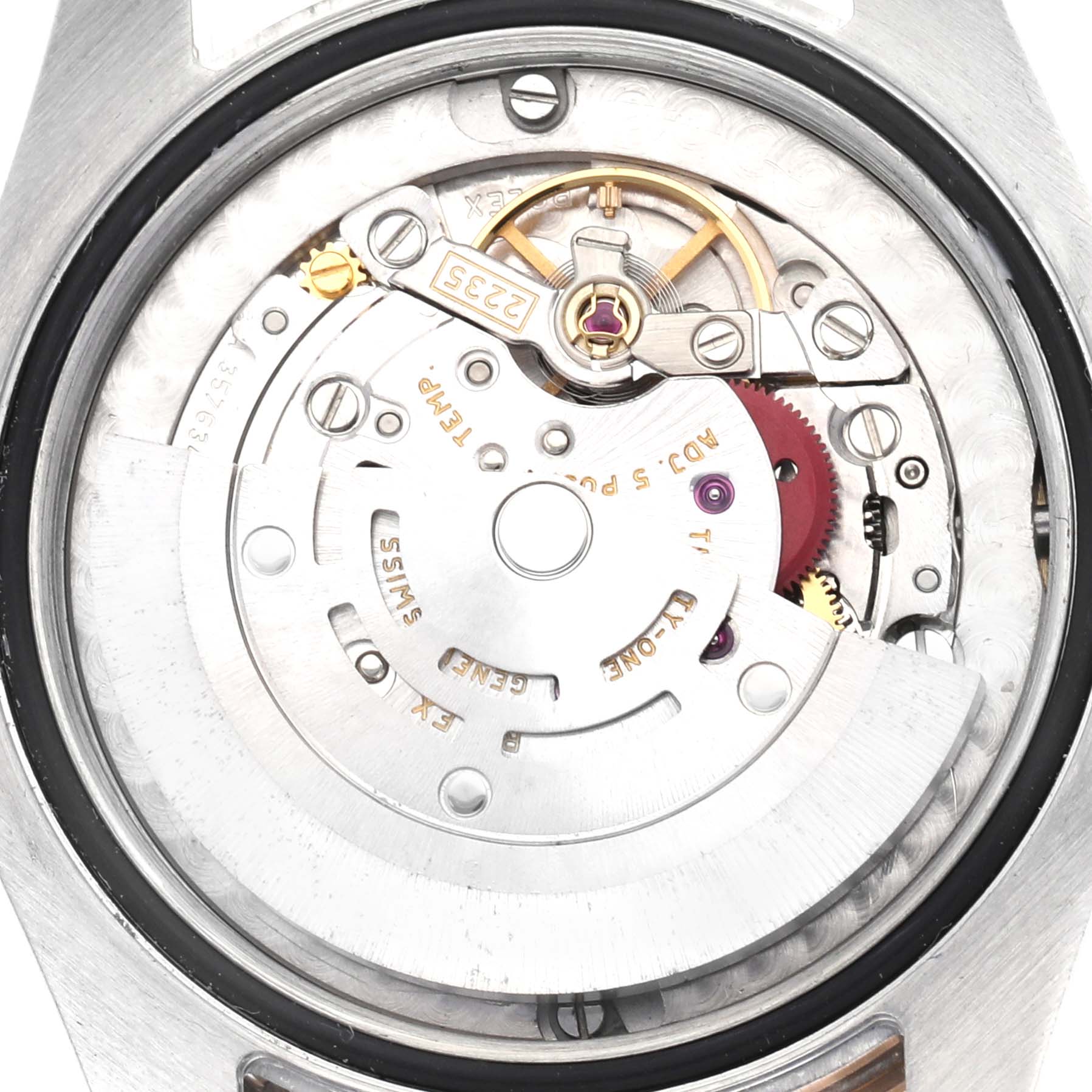 The image shows the movement mechanism of a Rolex Mid-Size model, model number 178341, viewed from the back with visible gears and components.