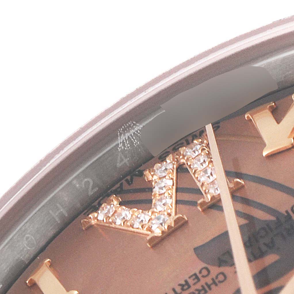 The image shows a close-up of the dial and bezel of a Mid-Size Rolex watch, highlighting the jeweled numeral markers.