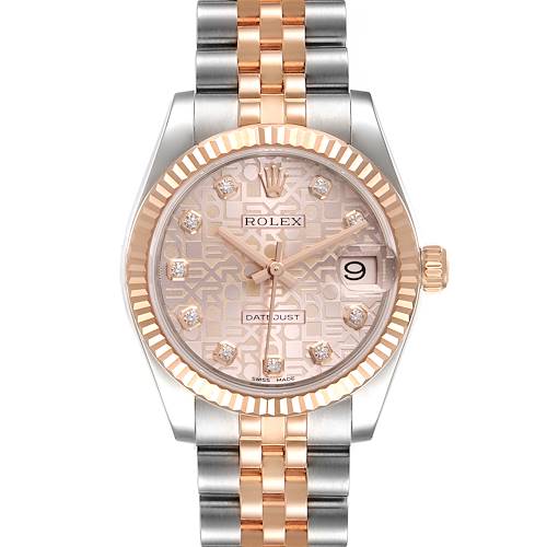 Photo of Rolex Datejust Midsize Steel Rose Gold Pink Diamond Dial Watch 178271 Box Card