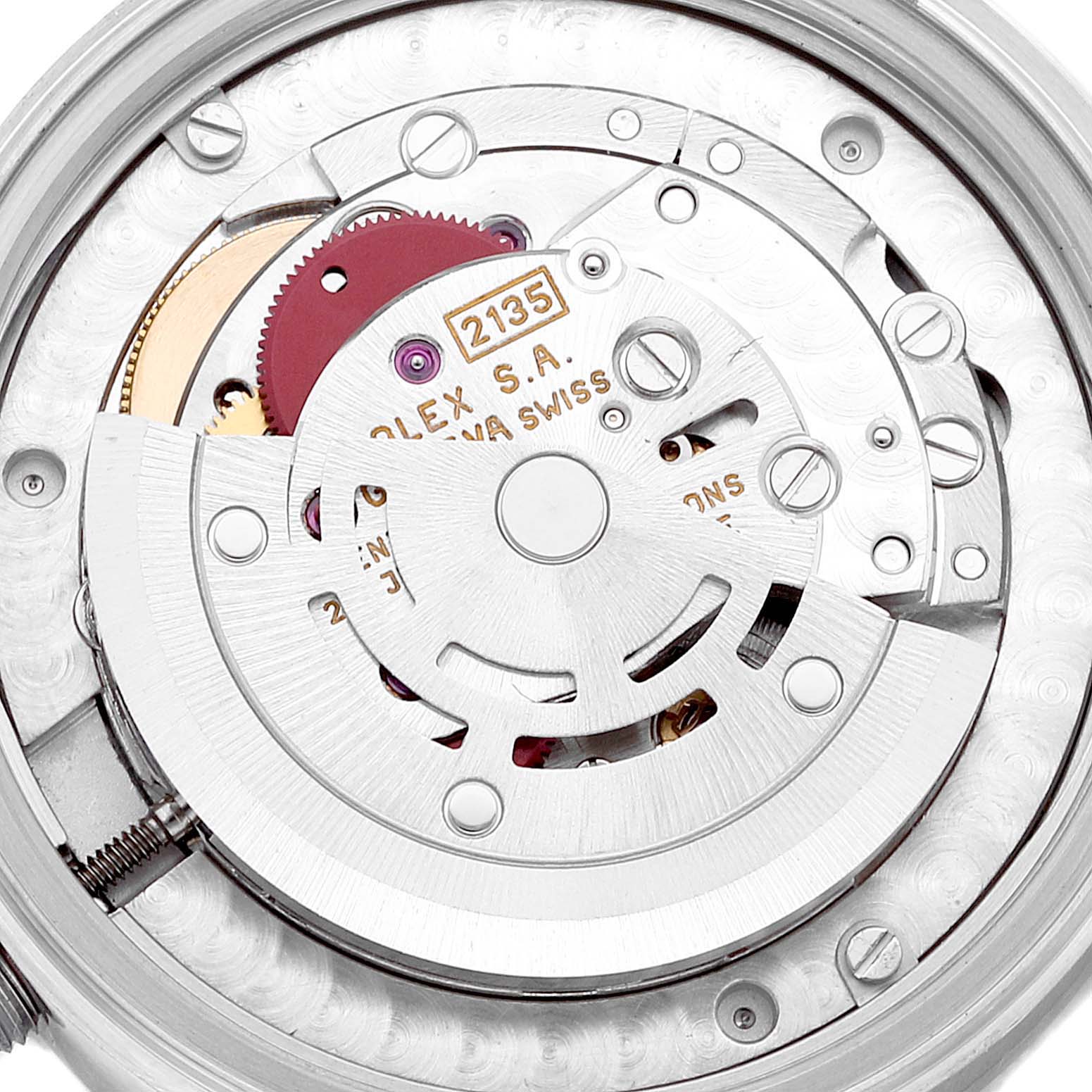 This is a close-up of the internal mechanism and movement parts of a Mid-Size Rolex watch.