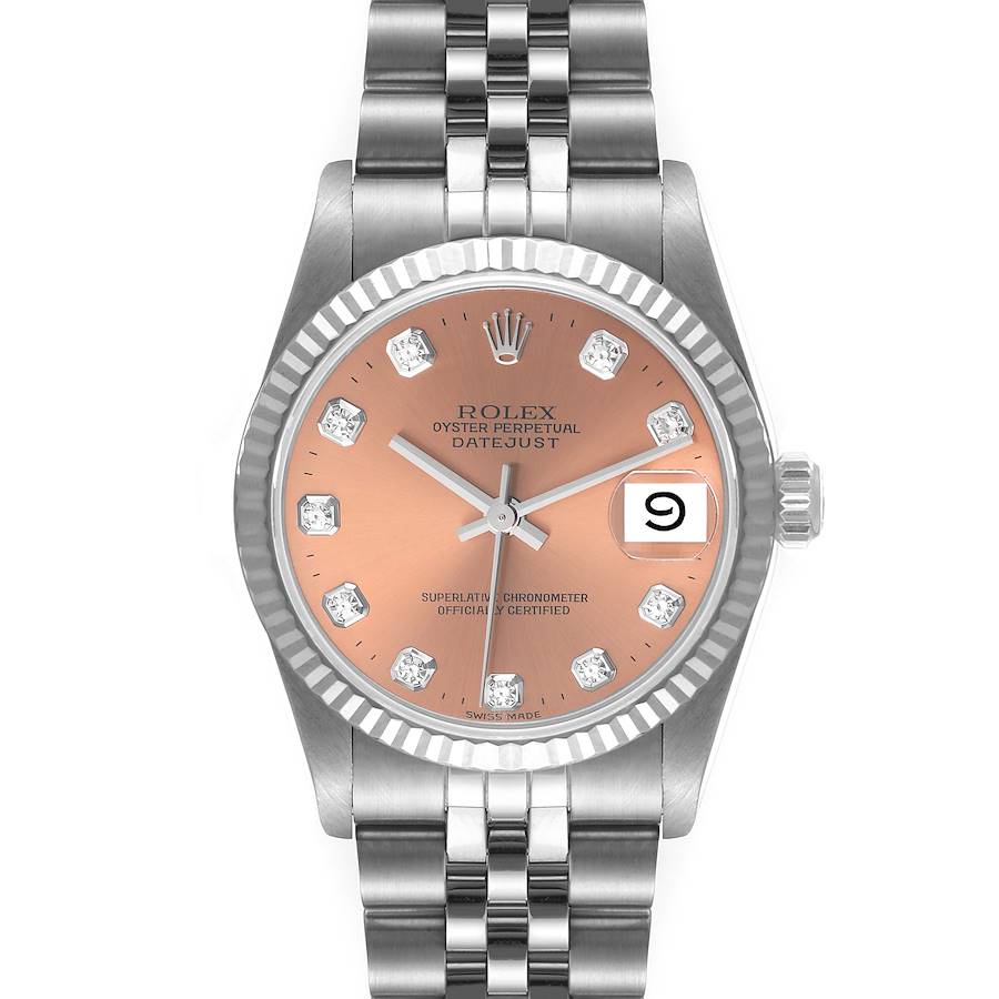 Rolex Datejust Midsize Steel White Gold Diamond Watch 68274 Box Papers SwissWatchExpo