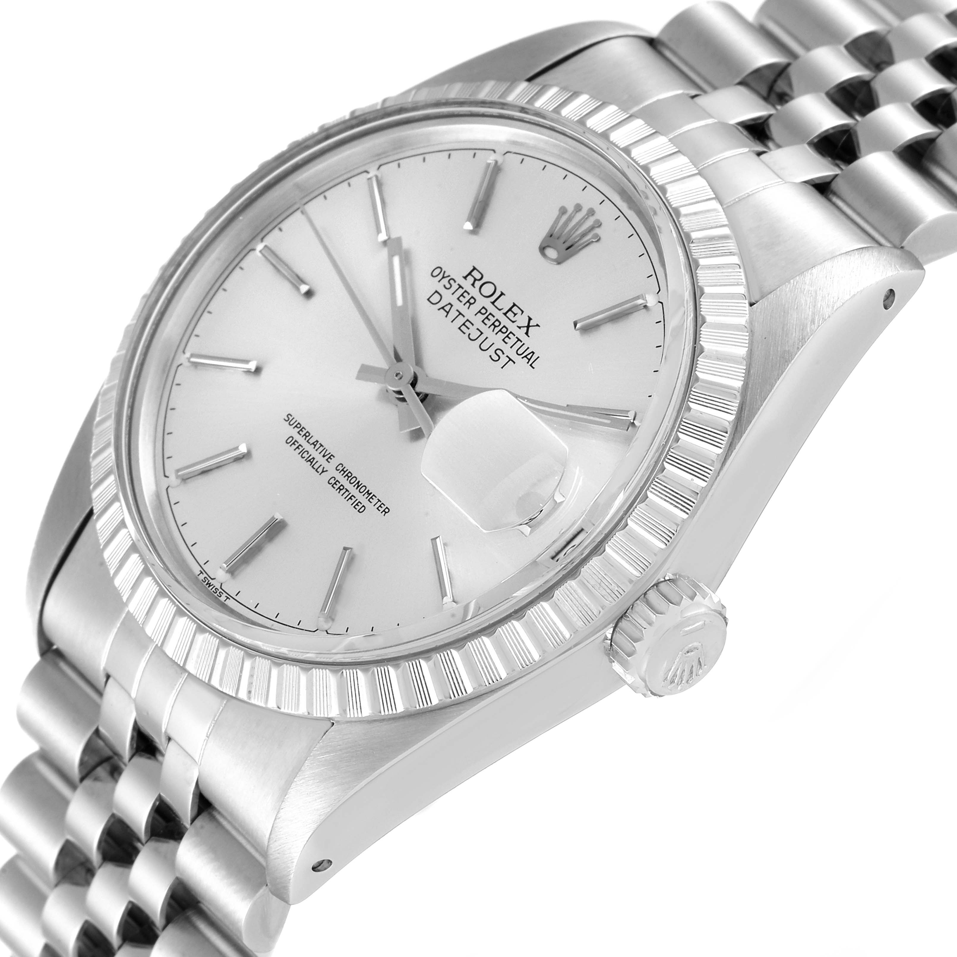 The Rolex Vintage Collection 16030 Men's Stainless Steel Silver Dial 16030 Men's Stainless Steel Silver Dial model is shown at an angled close-up, highlighting the dial, bezel, crown, and part of the bracelet.