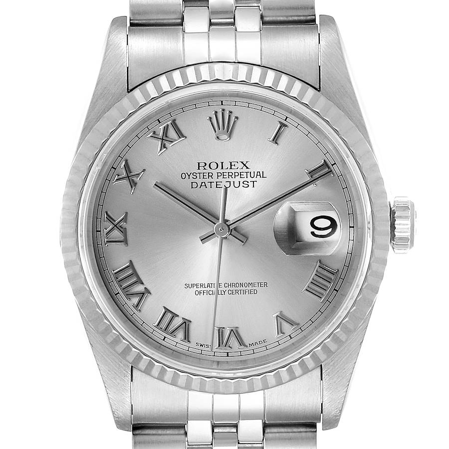 Rolex Datejust Steel White Gold Jubilee Bracelet Mens Watch 16234 Box Papers SwissWatchExpo