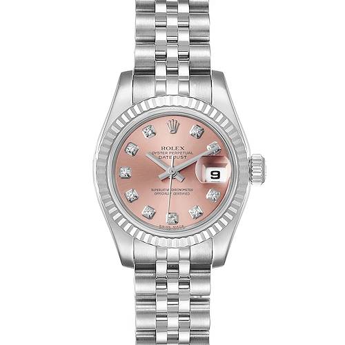 Photo of Rolex Datejust Steel White Gold Salmon Diamond Dial Watch 179174 Box Papers